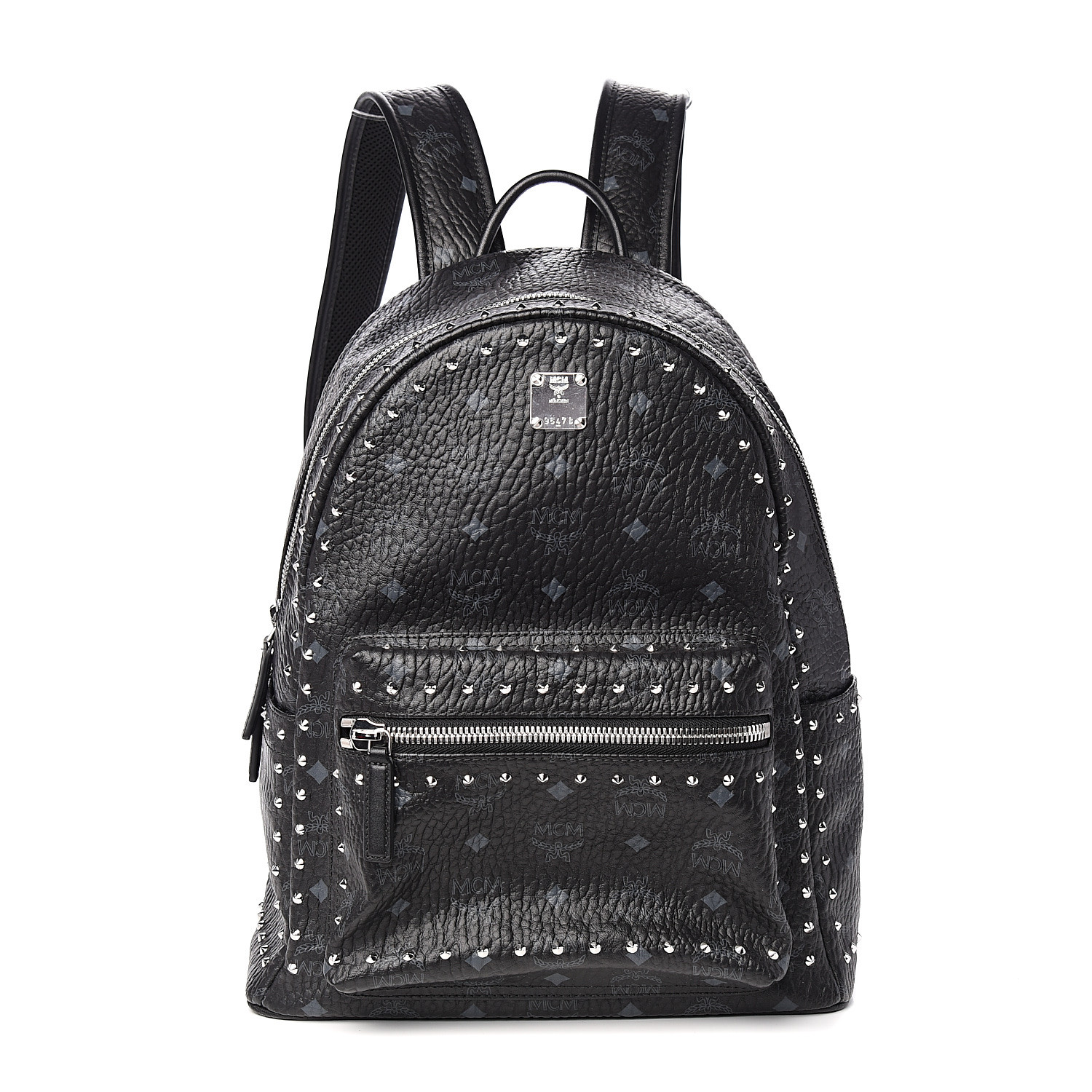 mcm black studded backpack