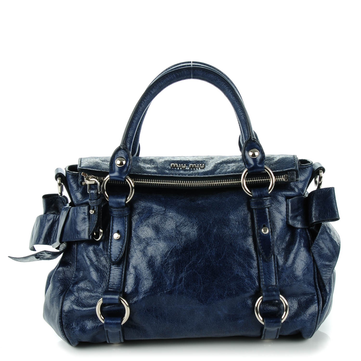 MIU MIU Vitello Lux Mini Bow Bag Bleuette 134634