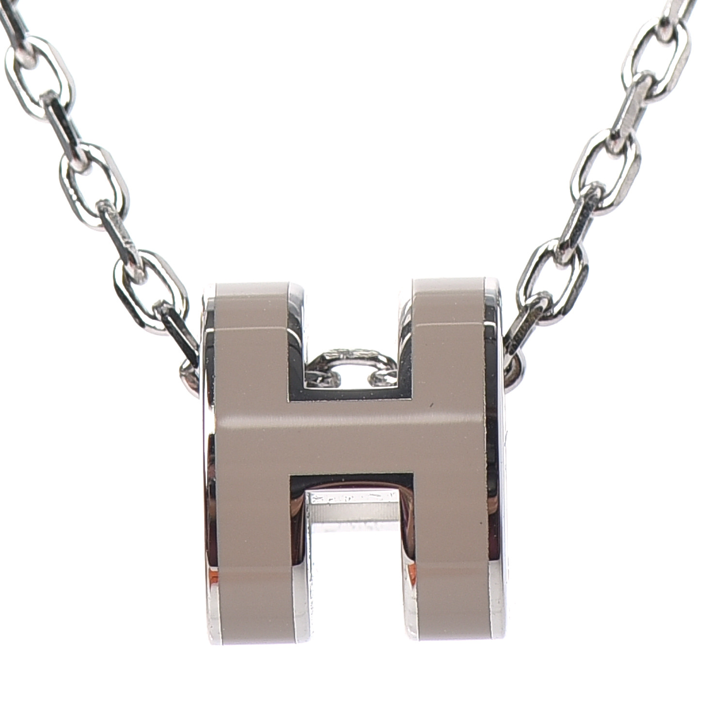 HERMES Palladium Mini Pop H Pendant Necklace Marron Glace 754803 ...