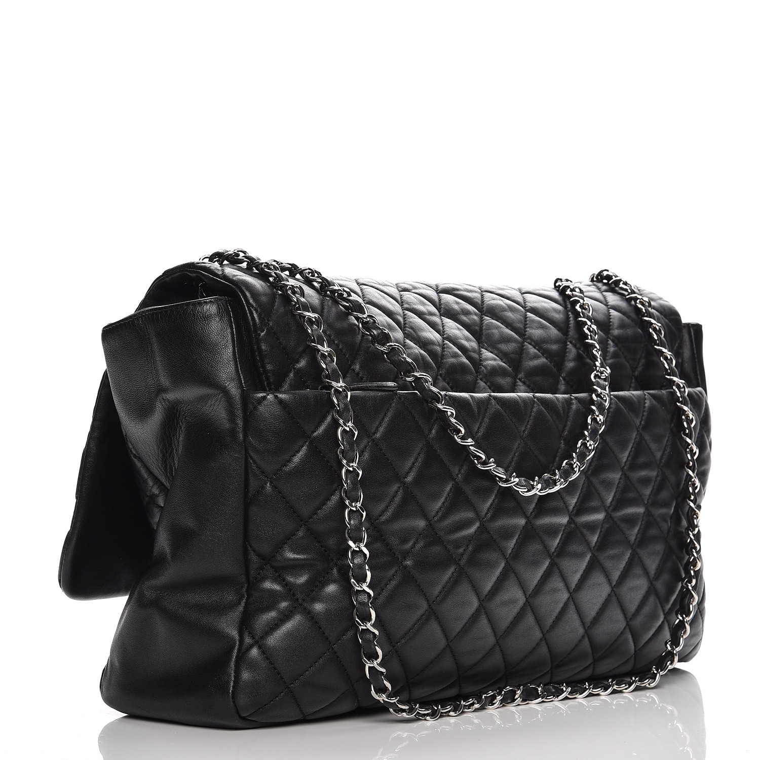 CHANEL Calfskin Quilted XXL Travel Flap Bag Black 216343