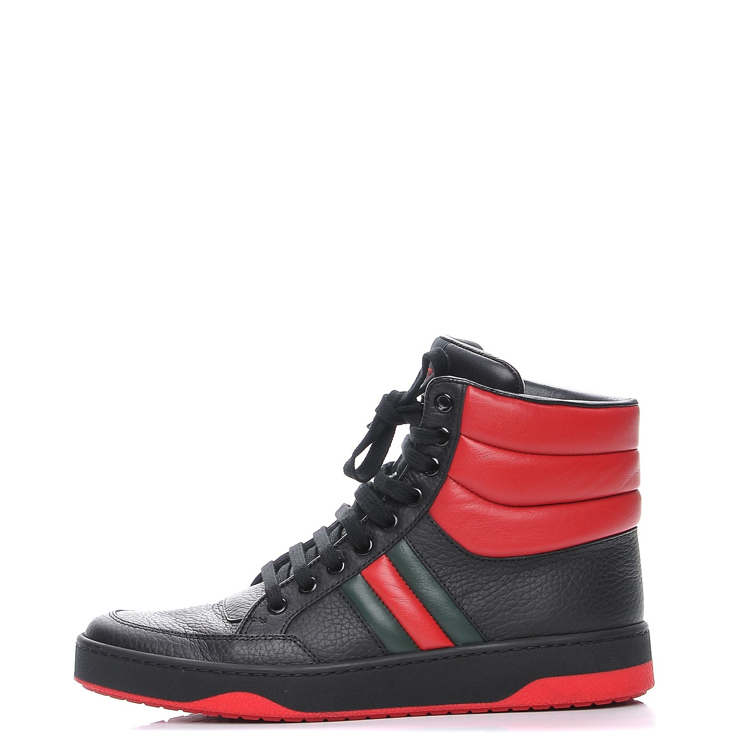 red and black high top shoes