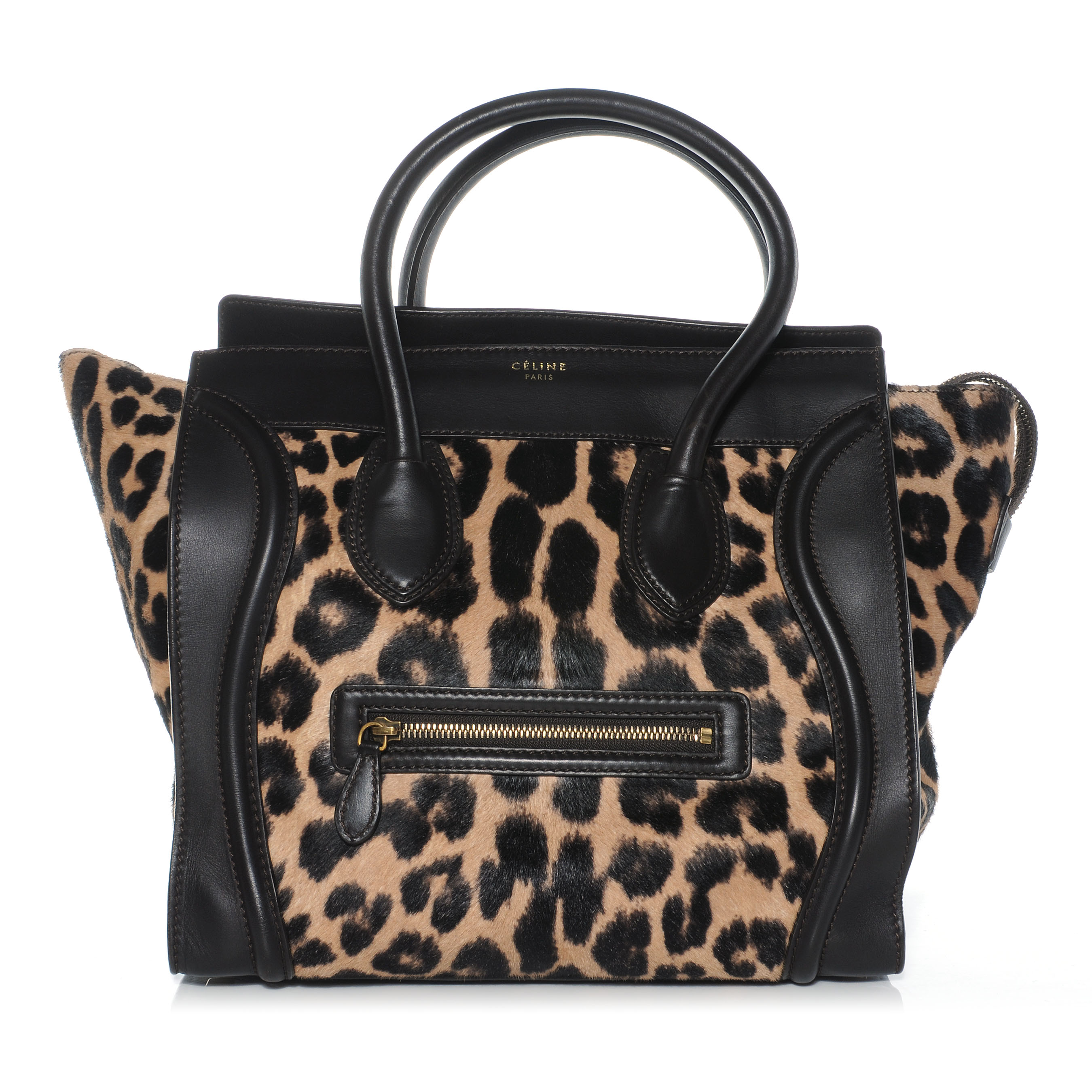 CELINE Leopard Pony Hair Mini Luggage Brown 43963