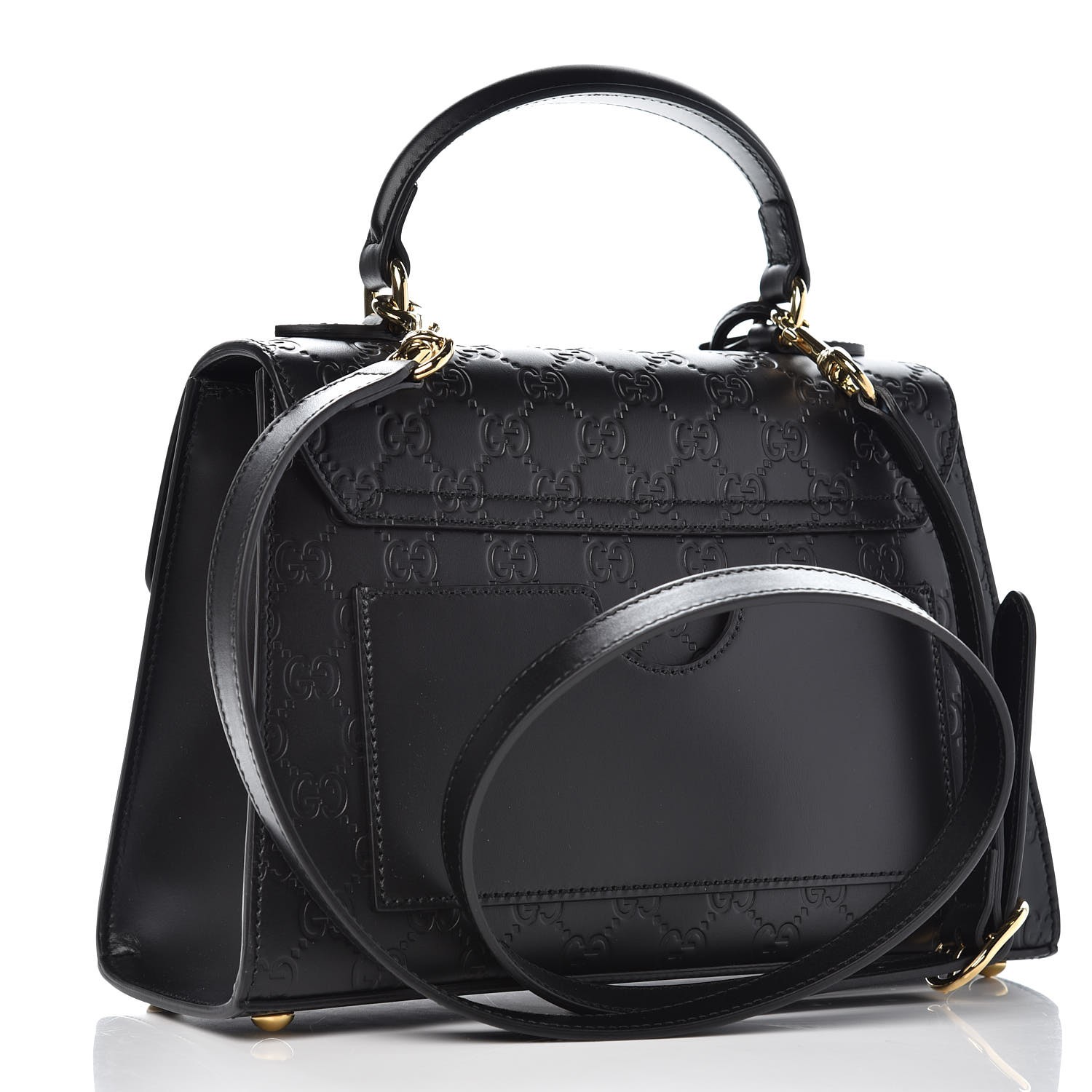 GUCCI Guccissima Small Padlock Signature Top Handle Bag Black 346026