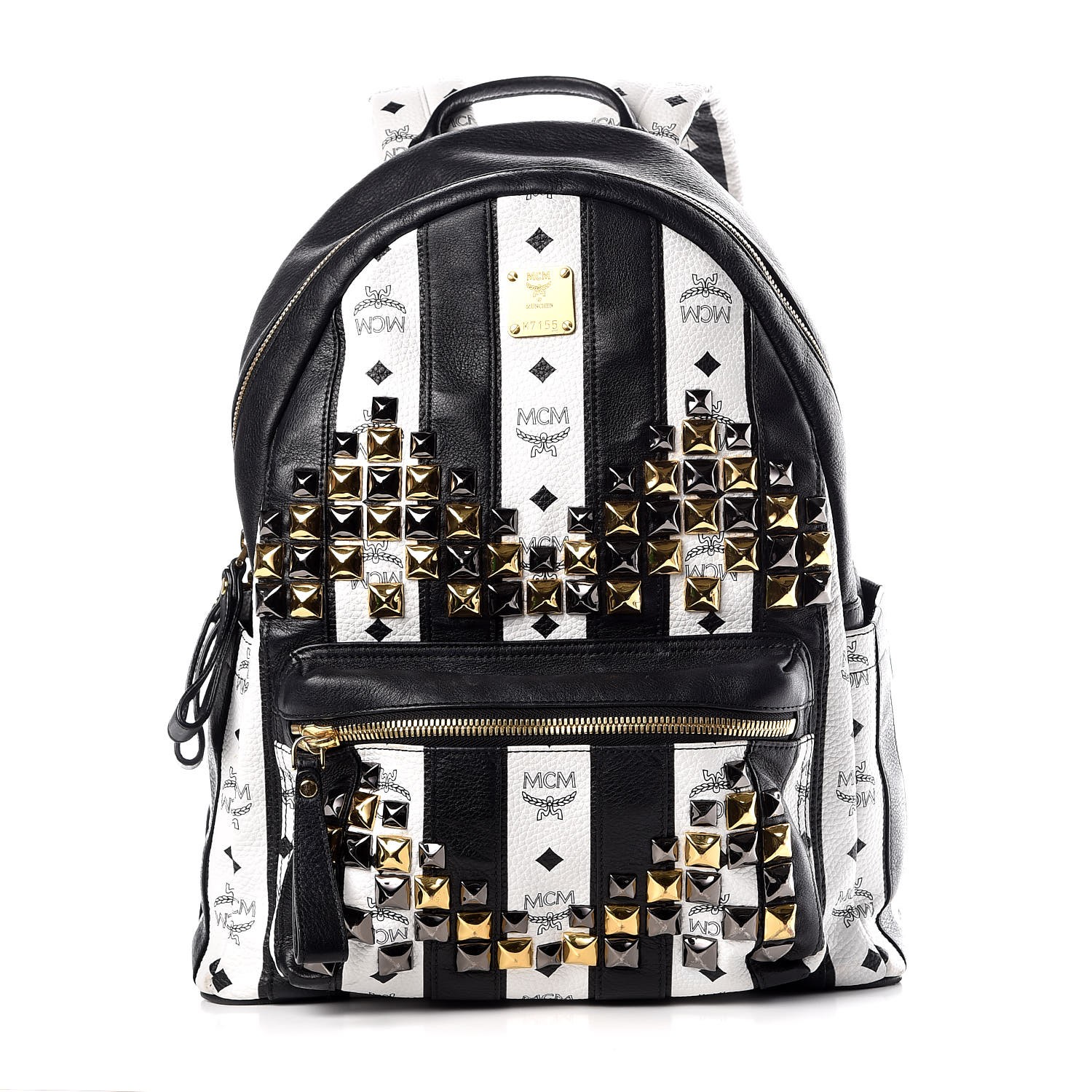 black and white striped backpack purse