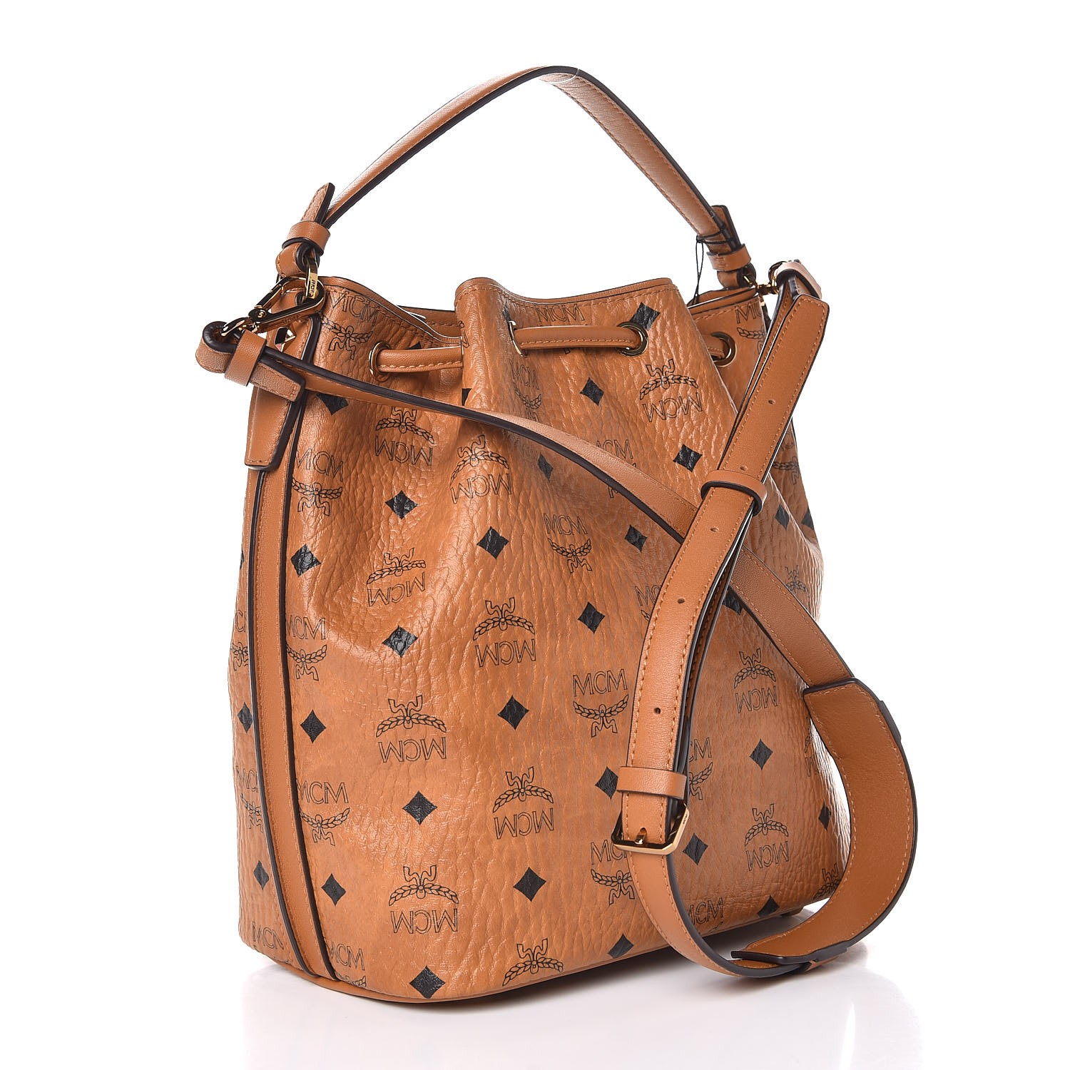 MCM Visetos Essential Drawstring Bag Cognac 317012