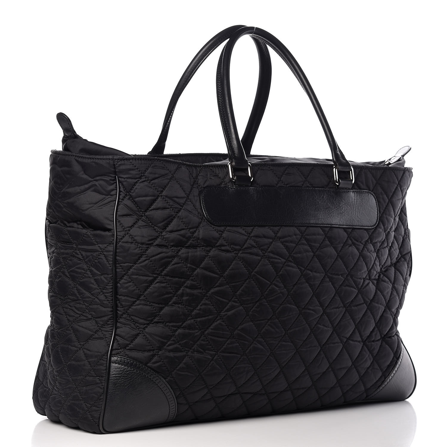 CHANEL Nylon Quilted Calfskin Large CC Tote Bag Black 356218