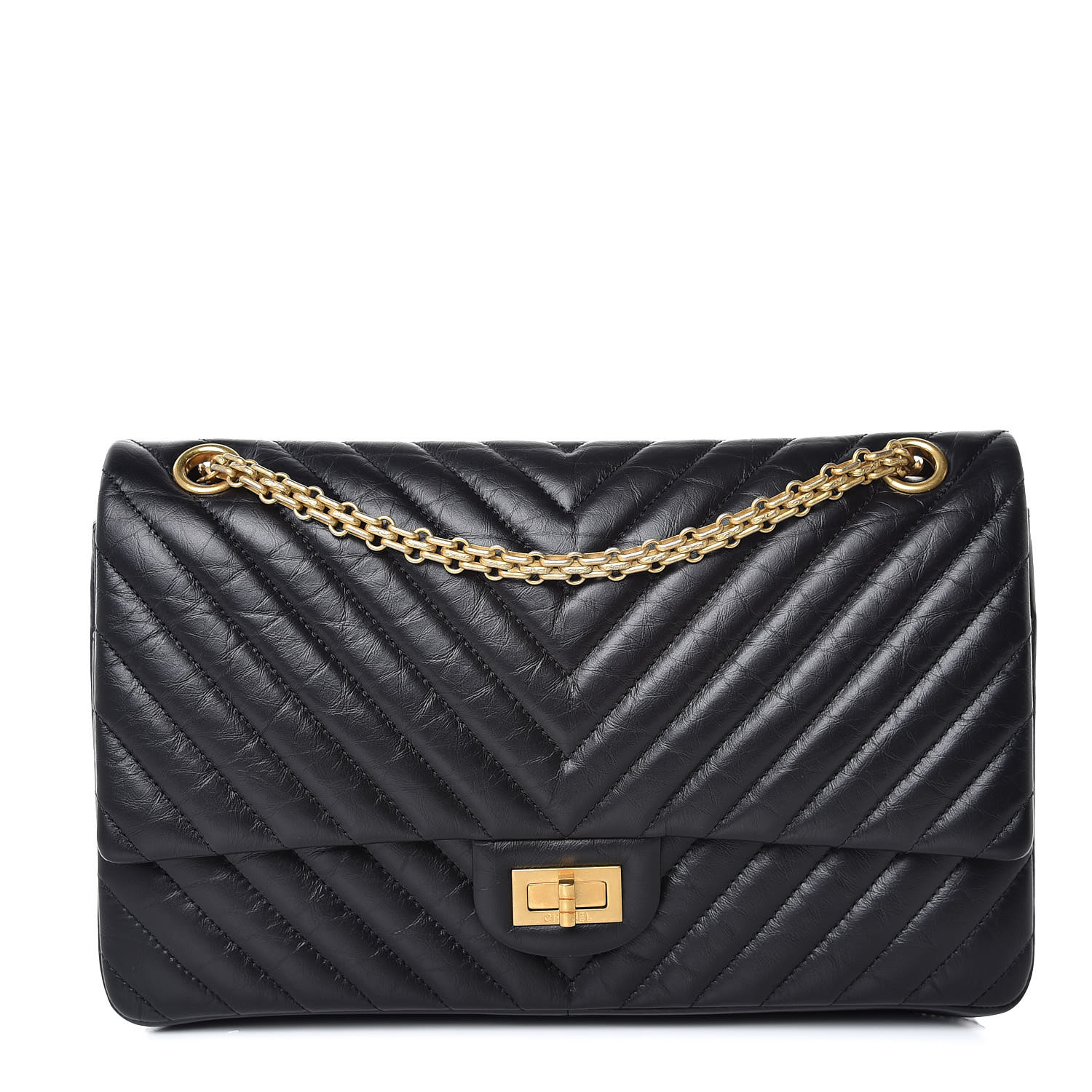 CHANEL Aged Calfskin Chevron Quilted 2.55 Reissue 226 Black 356803