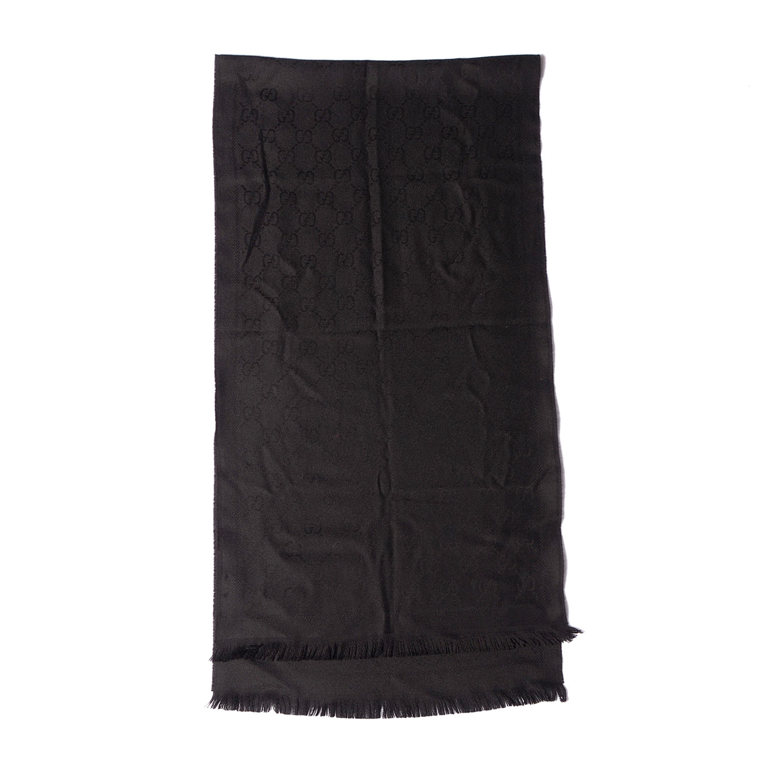 Gucci Wool Gg Jacquard Pattern Knit Scarf Black 79114