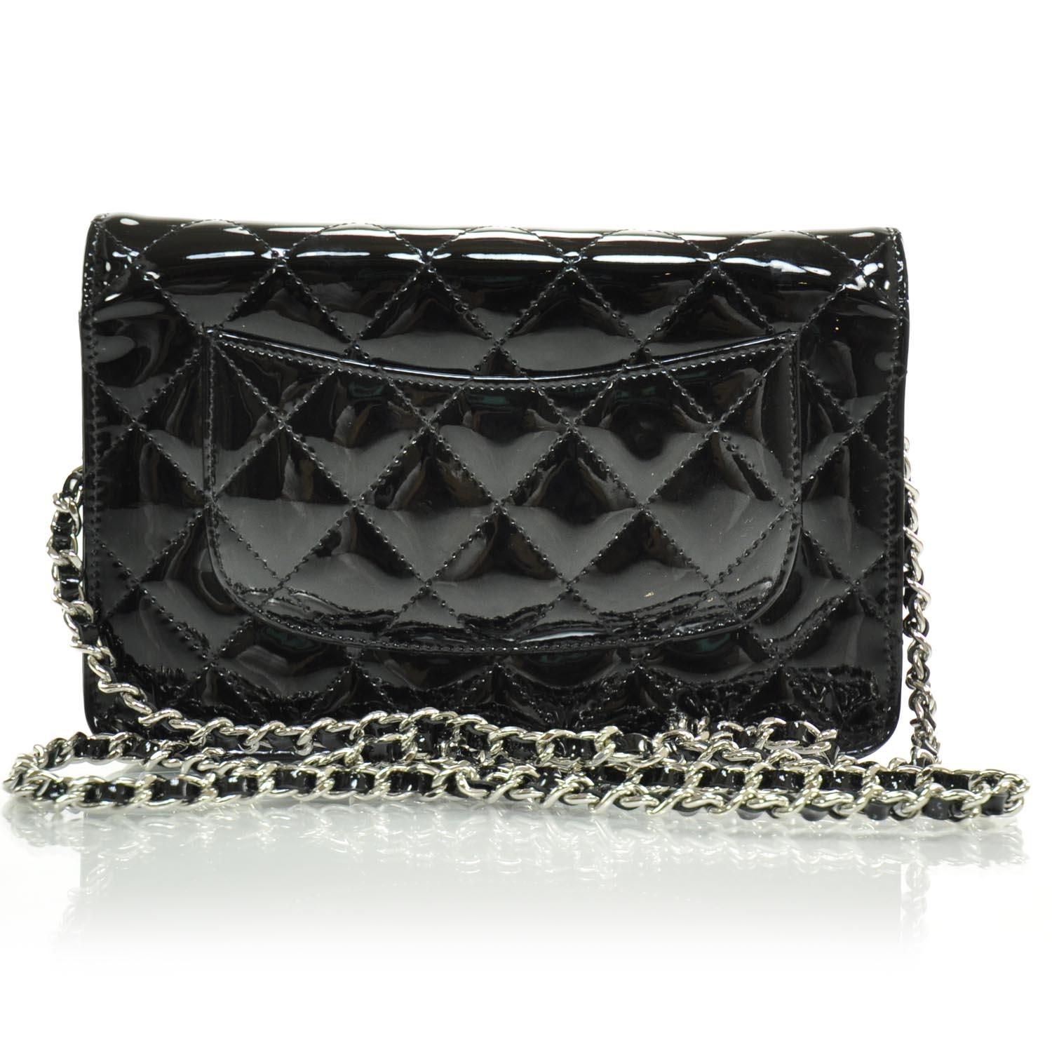 vicky chain wallet in quilted patent leather