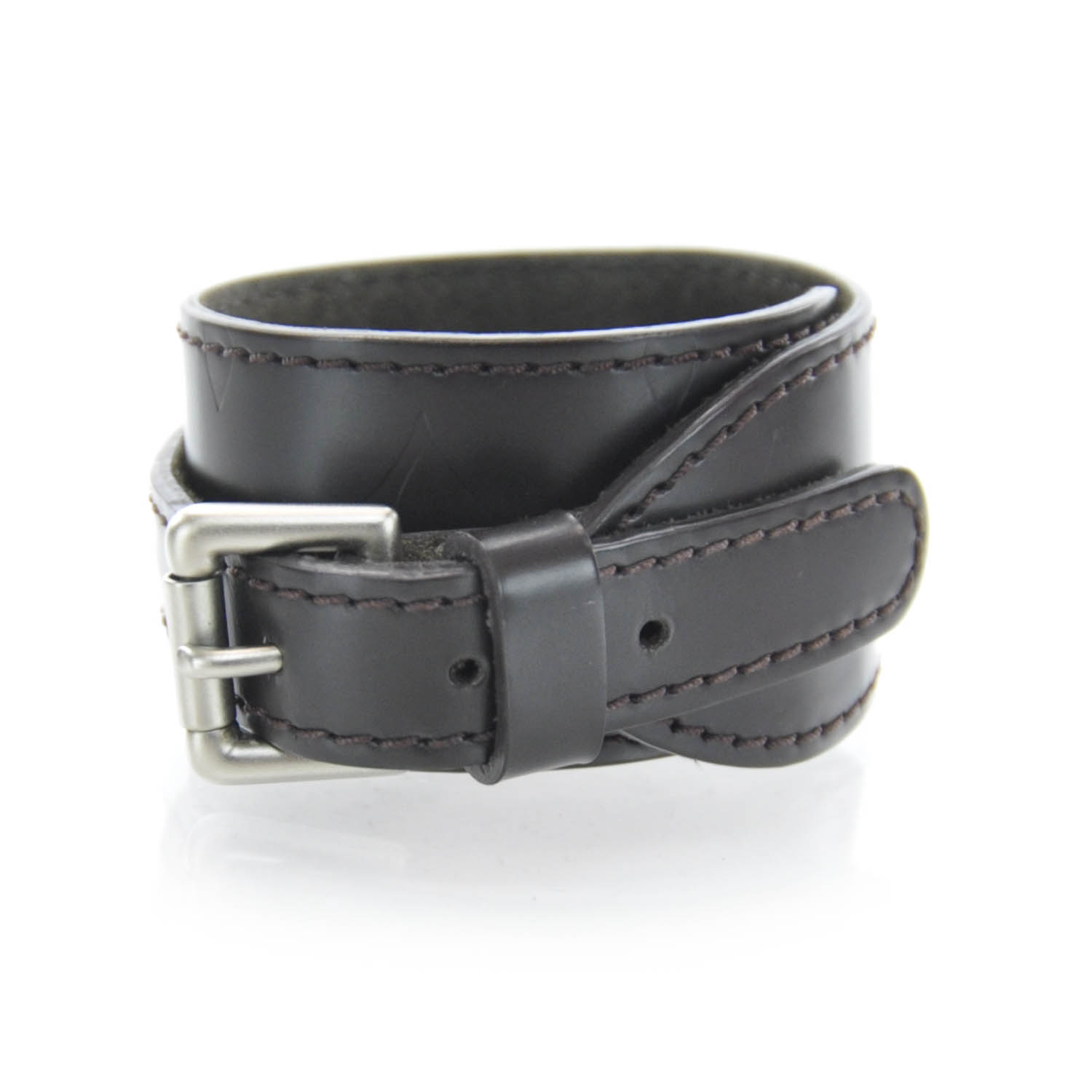 Pre-owned Louis Vuitton Black/brown Leather Lv Initiales Reversible Double Wrap  Bracelet