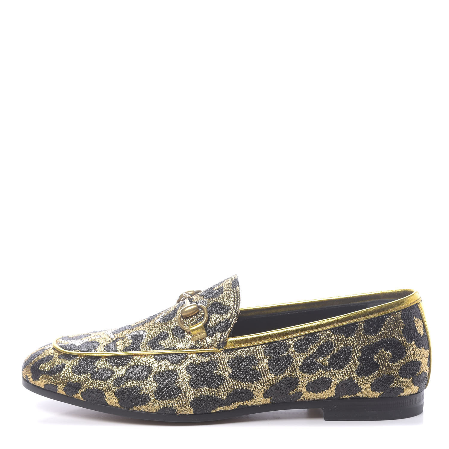 GUCCI Jacquard Leopard Print Horsebit Jordaan Loafers 36 Gold 649601 ...