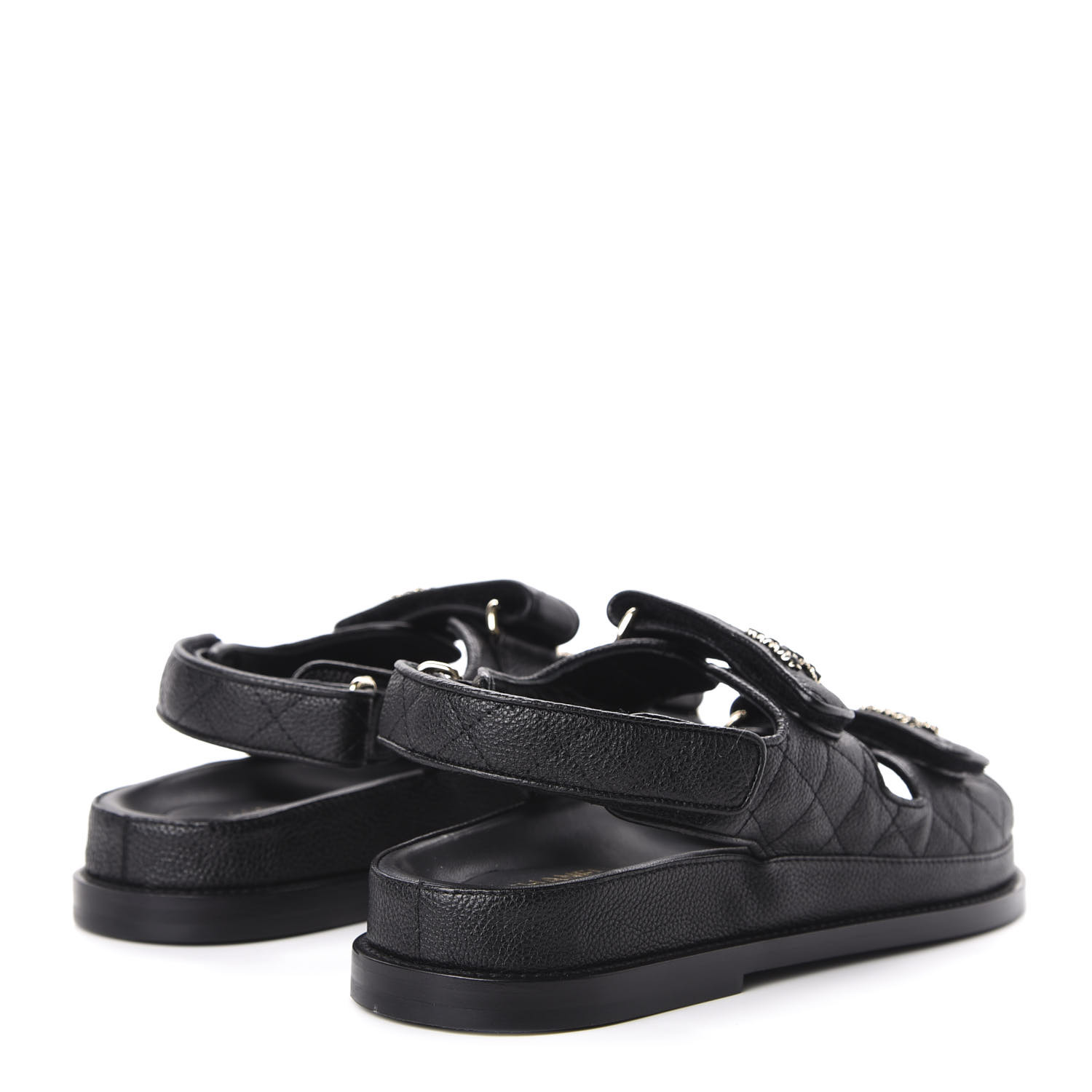 CHANEL Grained Calfskin Velcro Dad Sandals 37 Black 646174 | FASHIONPHILE