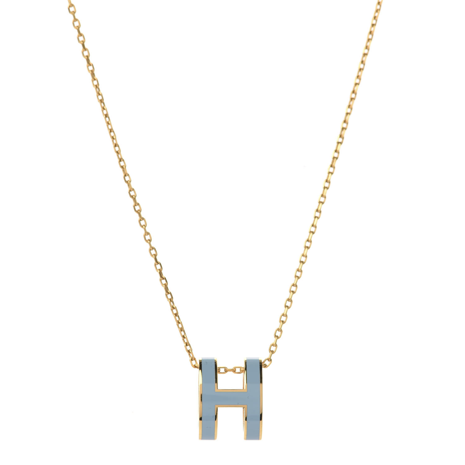 Hermes Lacquered Gold Pop H Pendant Necklace Bleu Pastel 6558 Fashionphile