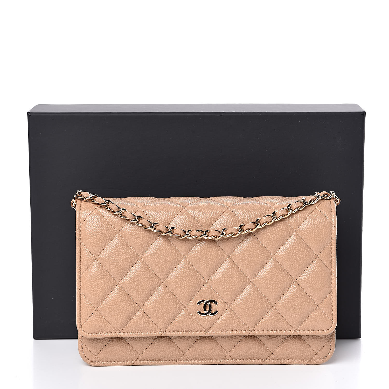 CHANEL Caviar Quilted Wallet On Chain WOC Beige 503021