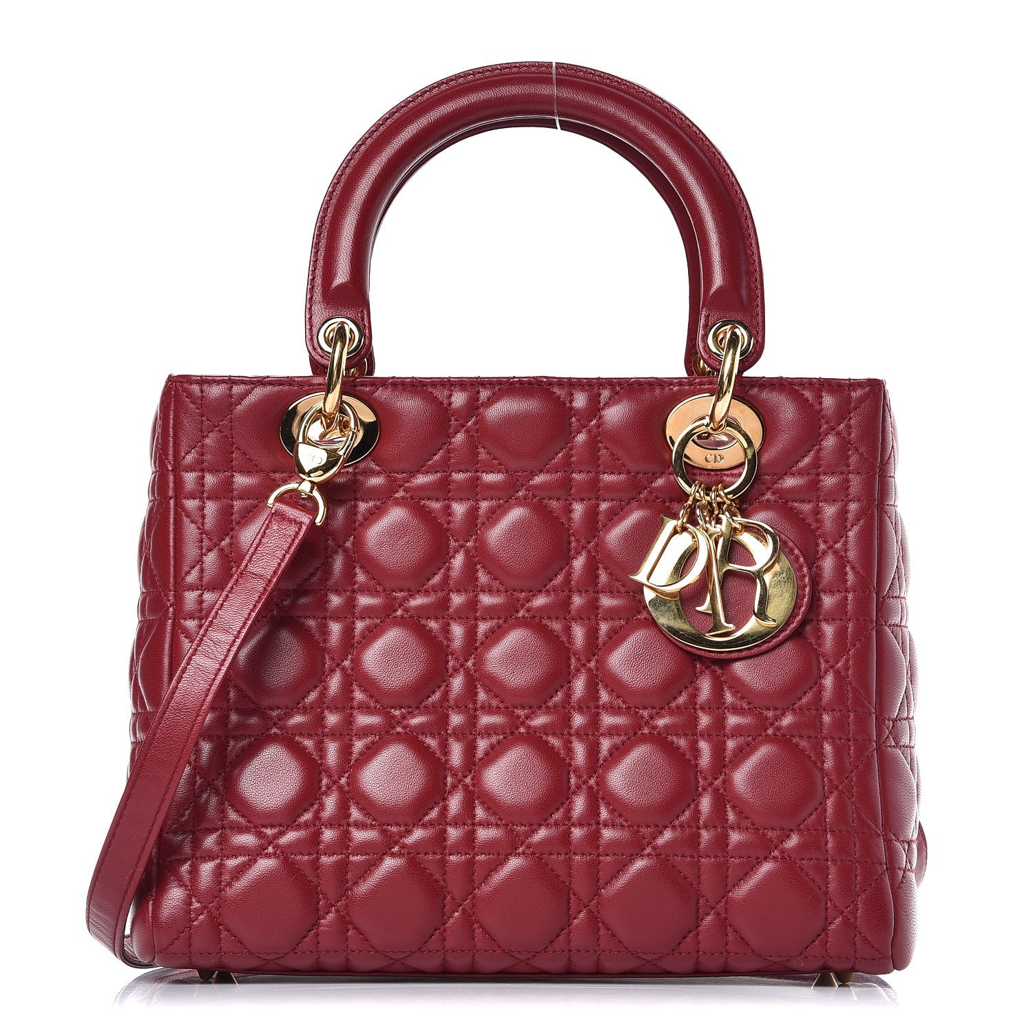 CHRISTIAN DIOR Lambskin Cannage Medium Lady Dior Red 342066