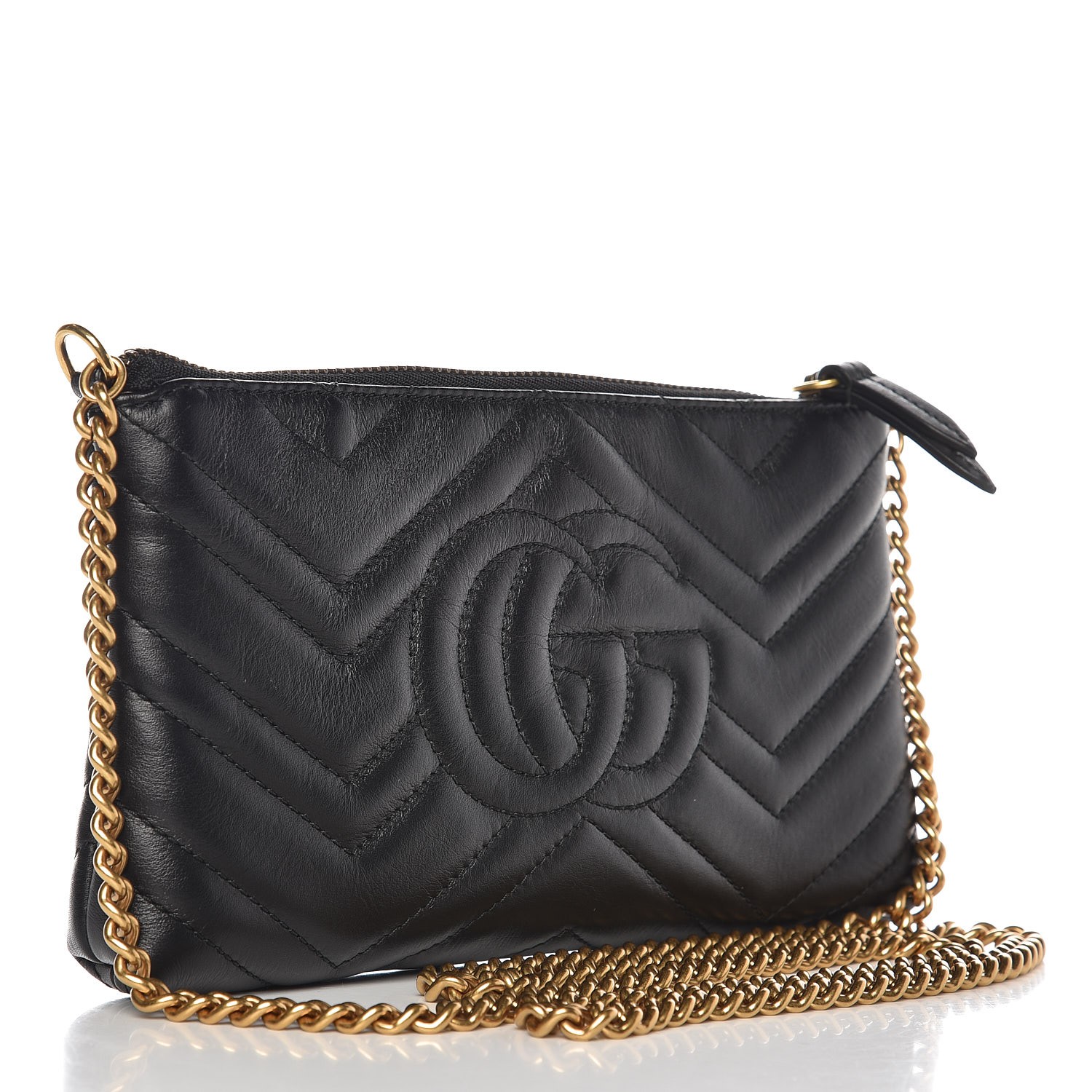 GUCCI Calfskin Matelasse Mini GG Marmont Chain Bag Black 264132