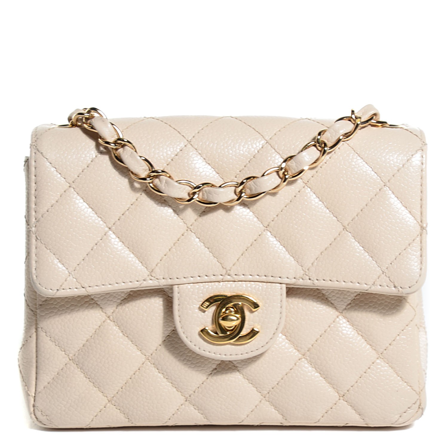 Chanel mini square hot sale caviar beige