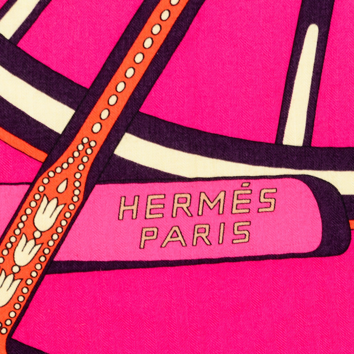 HERMES Cashmere Silk Balade En Berline Shawl 140 Fuchsia Orange Rose ...