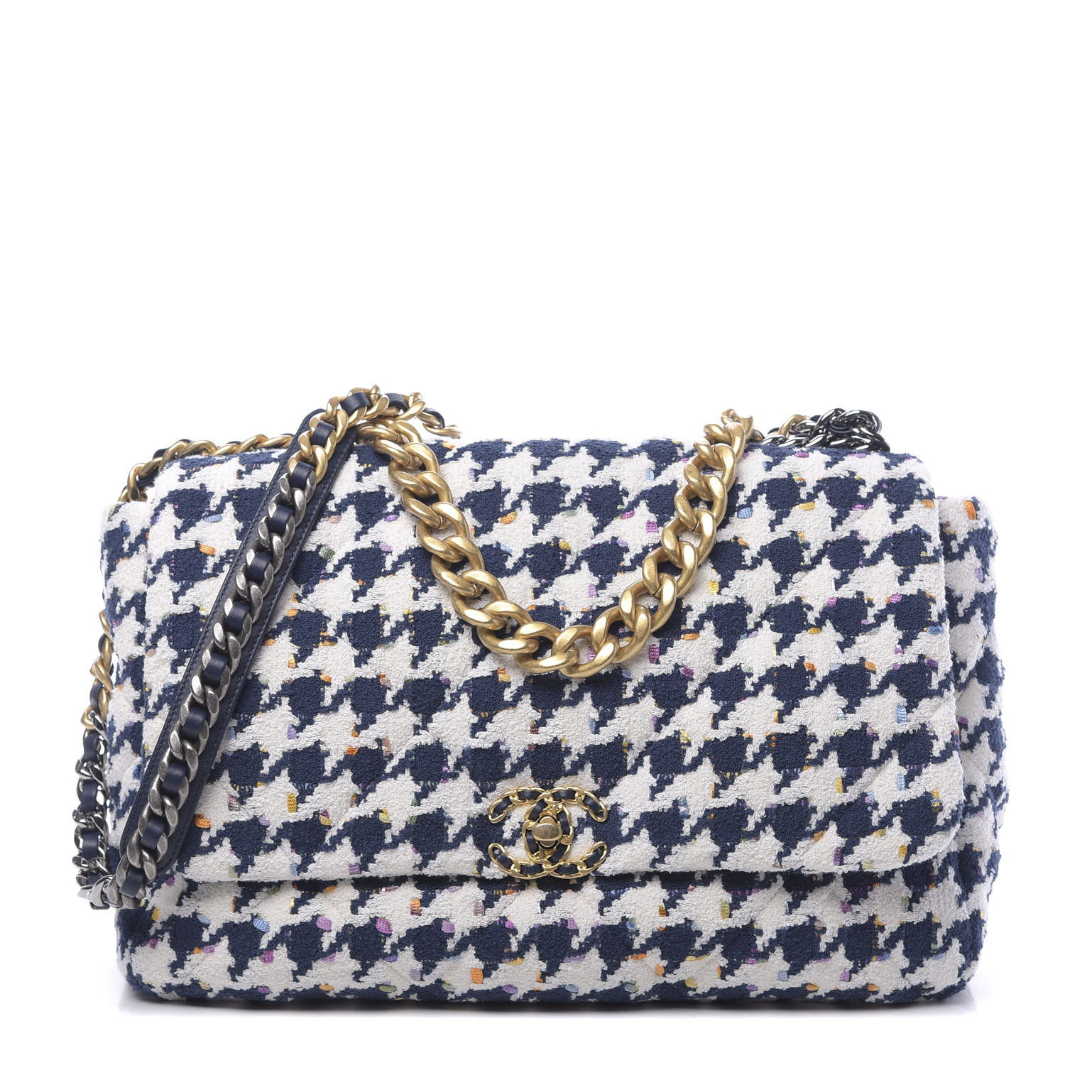 chanel 19 maxi flap bolsa houndstooth tweed