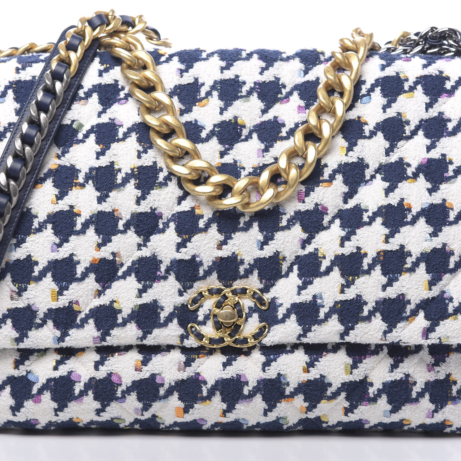 chanel 19 maxi flap bolsa houndstooth tweed