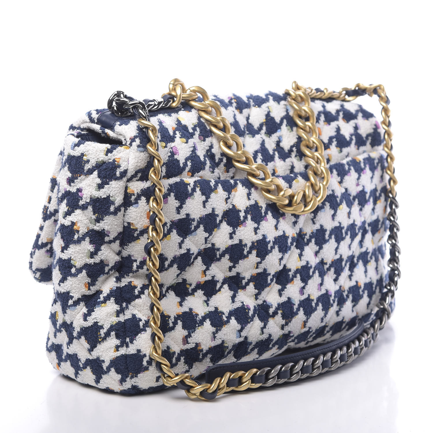 chanel 19 maxi flap bolsa houndstooth tweed