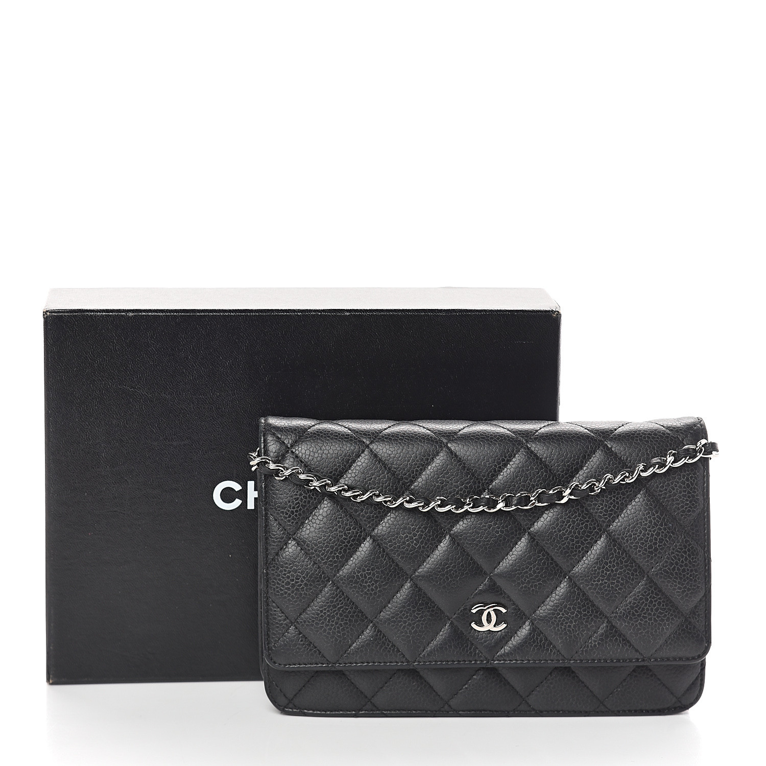 chanel caviar quilted wallet on chain woc black