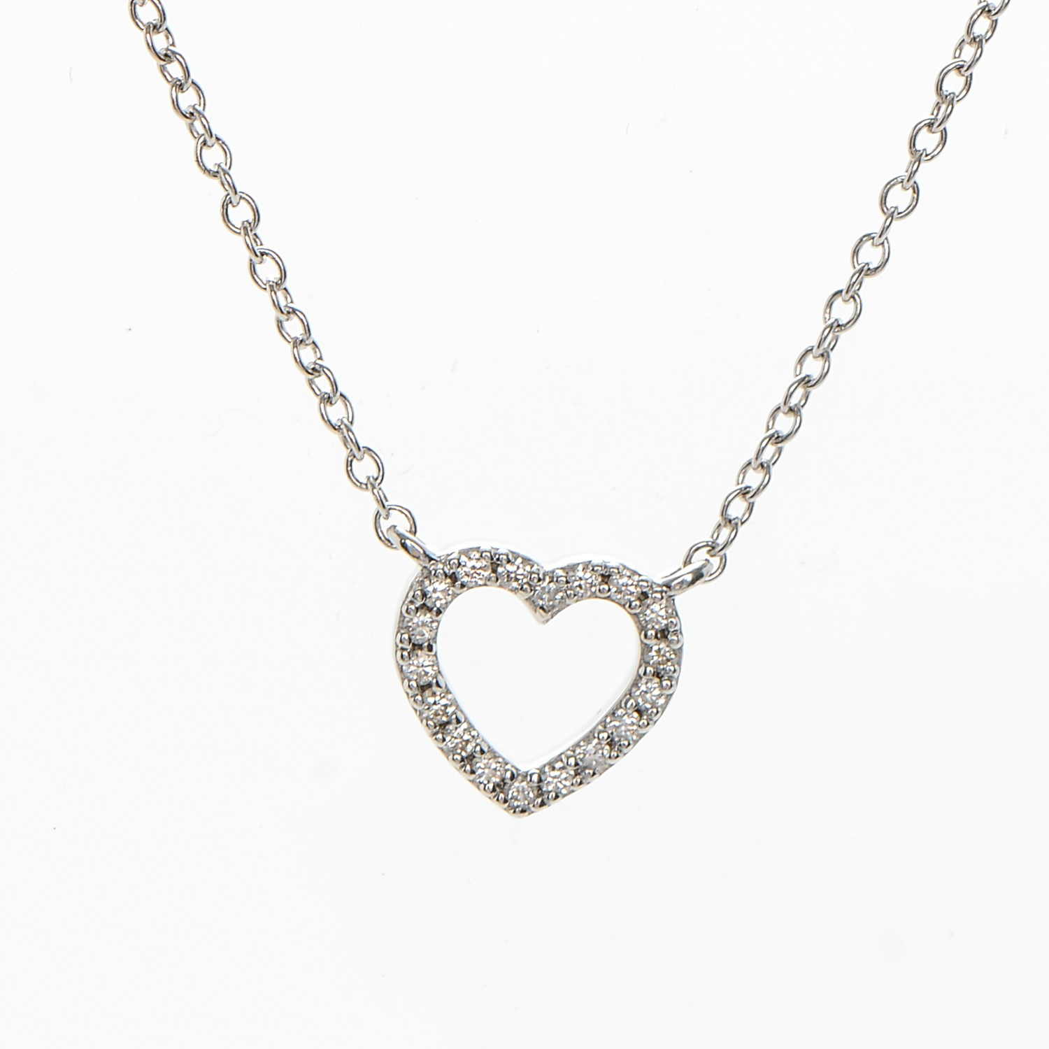 TIFFANY 18K White Gold Diamond Metro Heart Pendant Necklace 187975 ...