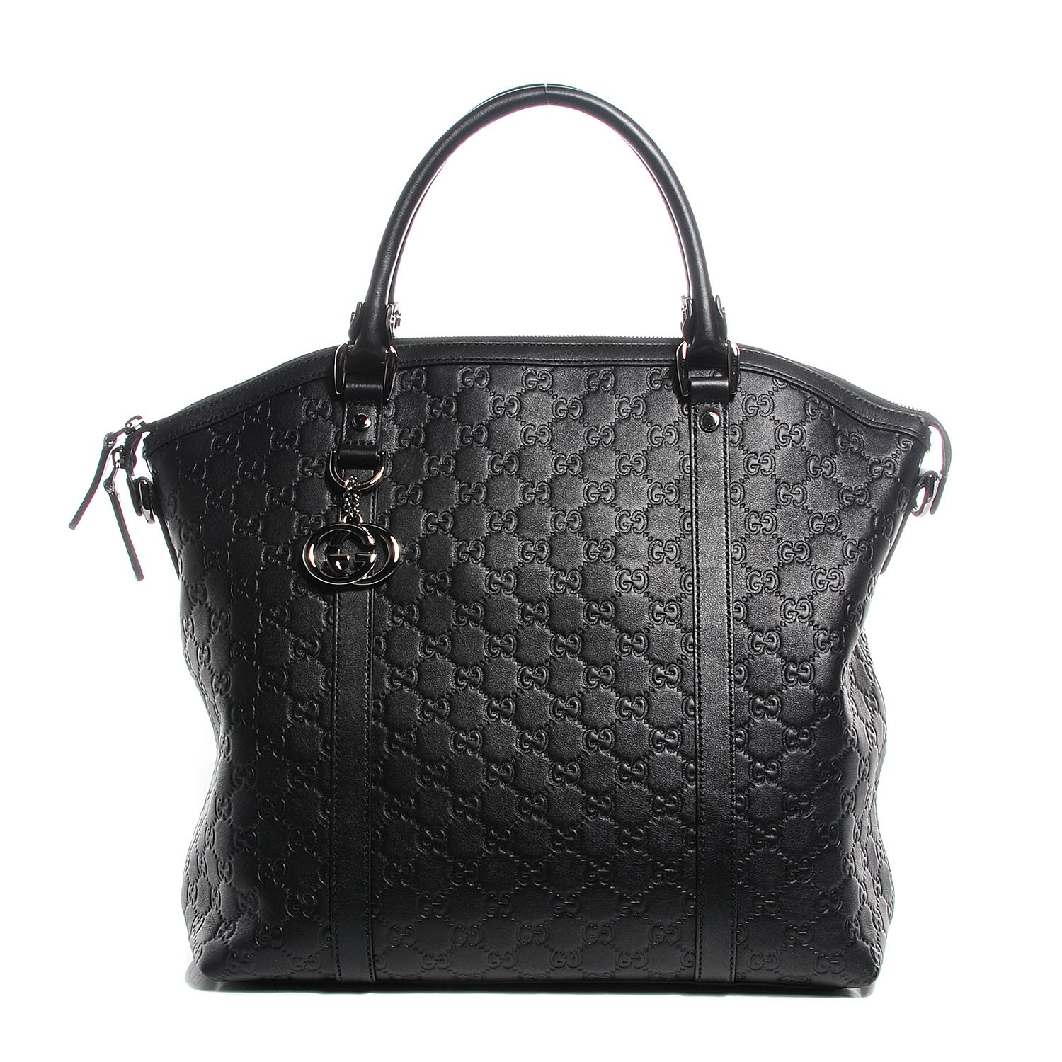 GUCCI Guccissima Large GG Charm Convertible Dome Satchel Black 101312