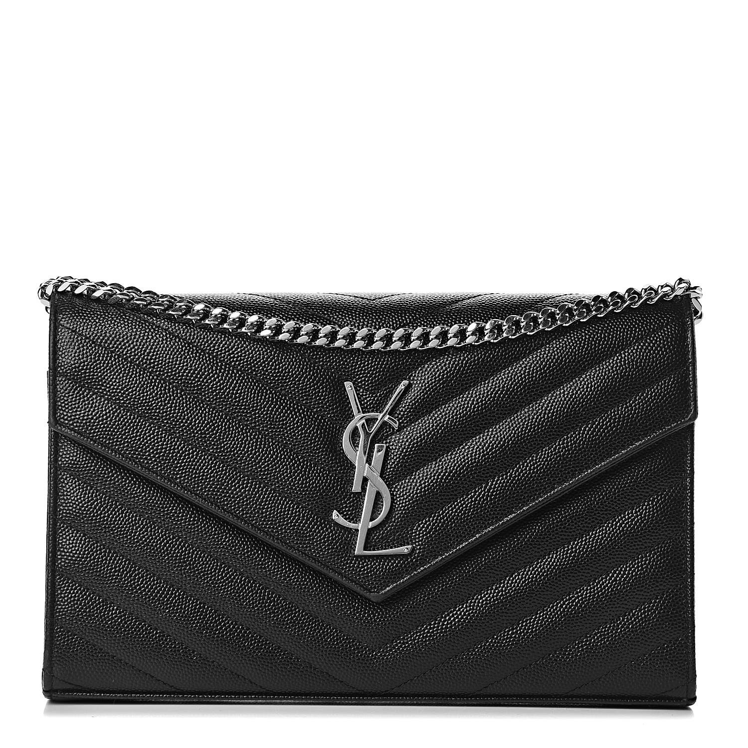 grain de poudre matelasse chevron monogram chain wallet black