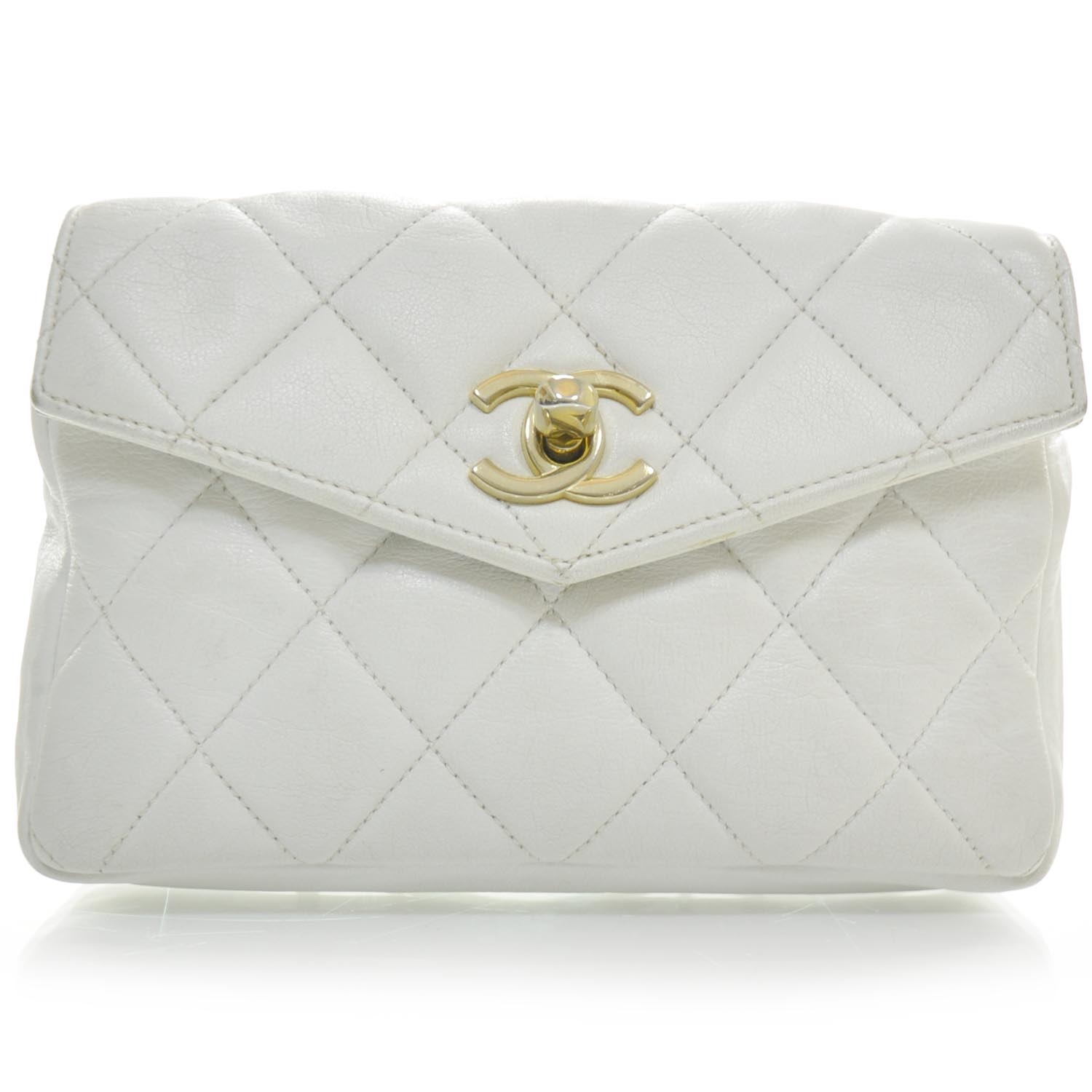 CHANEL Lambskin Flap Waist Belt Bag White 75 30 23428