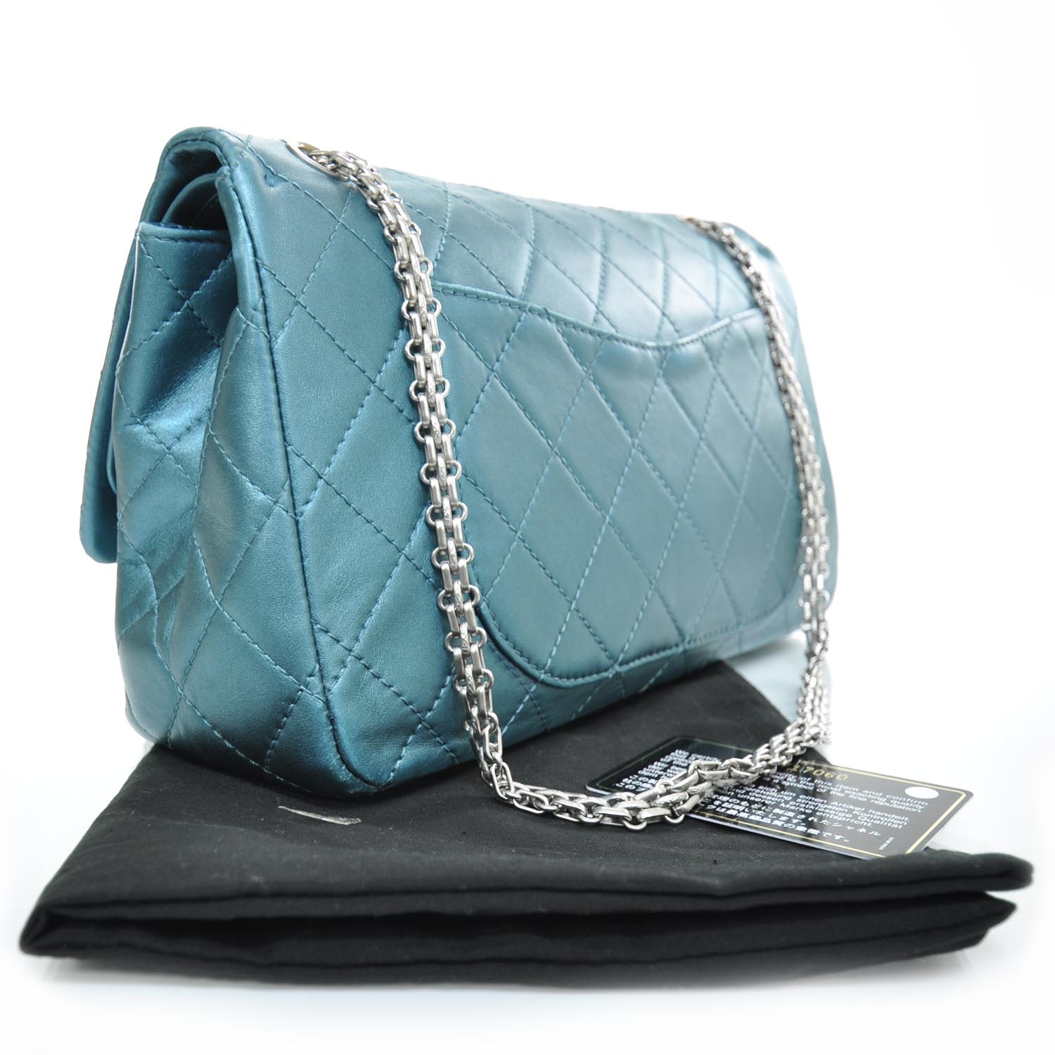 CHANEL Leather 2.55 Reissue 227 Flap Metallic Turquoise 23434