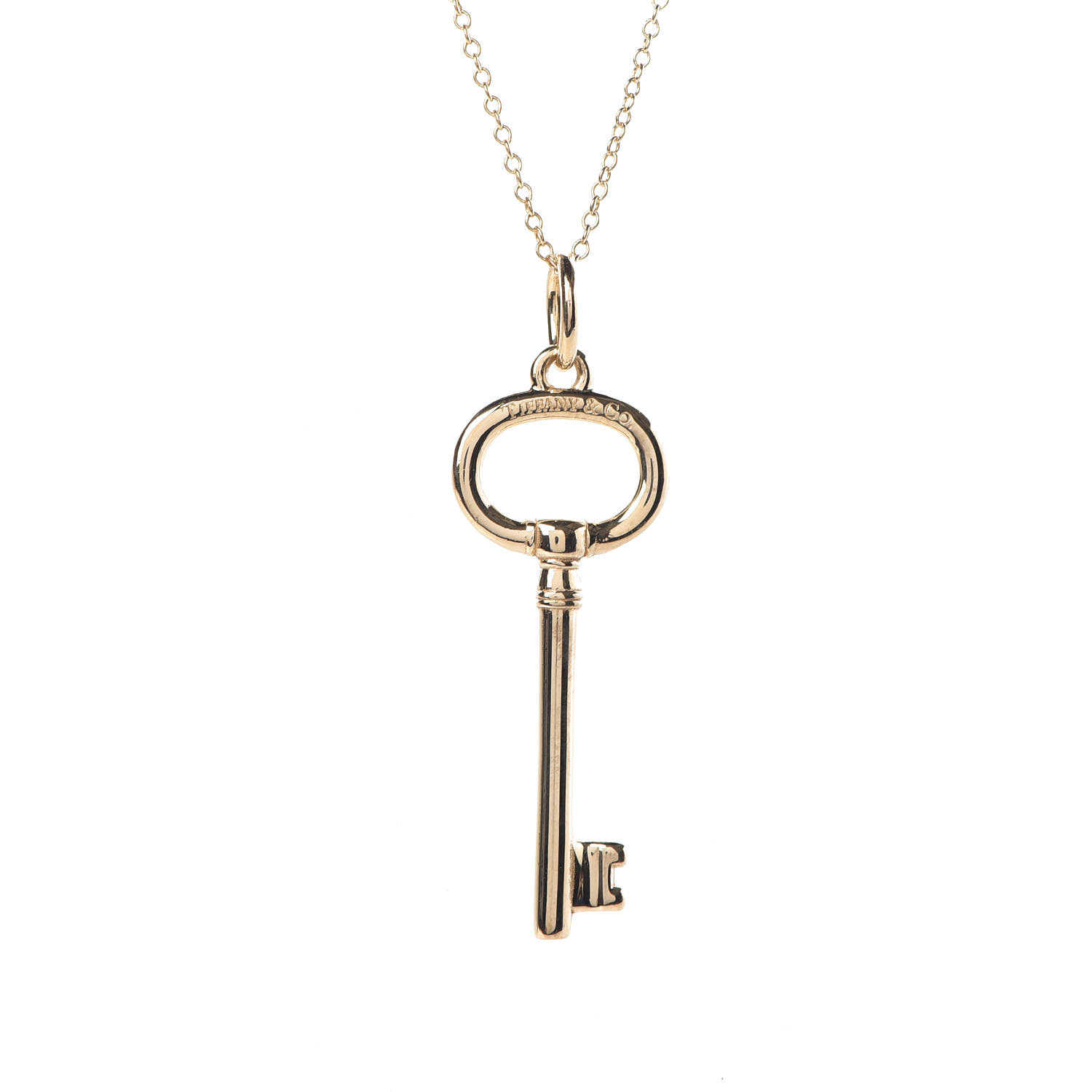 TIFFANY 18K Yellow Gold Small Oval Key Pendant Necklace 386637 ...