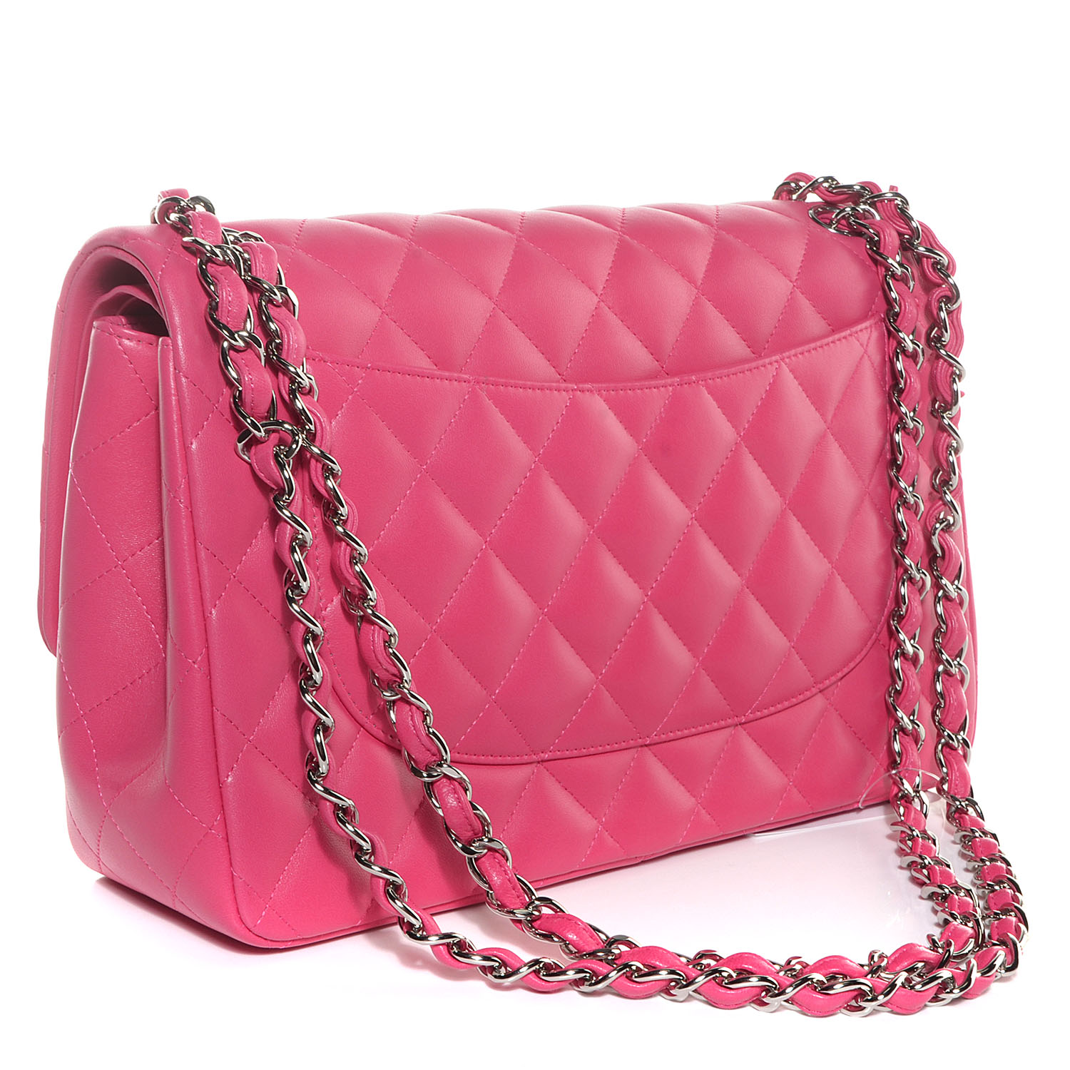 CHANEL Lambskin Quilted Jumbo Double Flap Dark Pink 90265