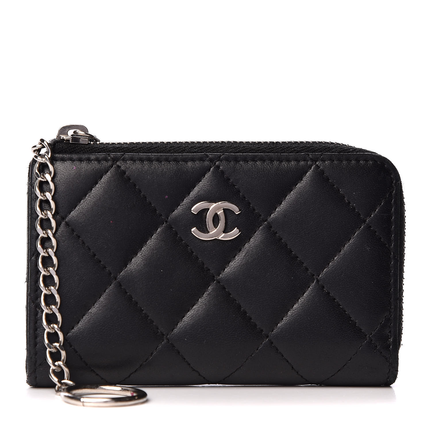 CHANEL Lambskin Quilted Key Holder Case Black 560993