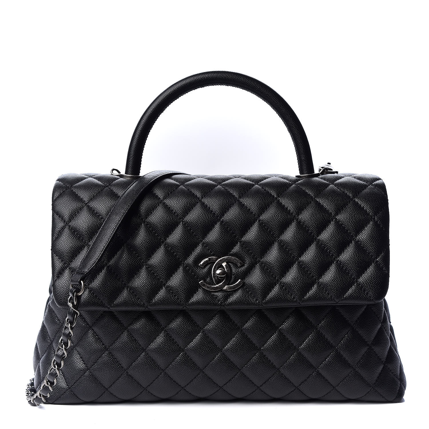 CHANEL Caviar Quilted Medium Coco Handle Flap Black 559924