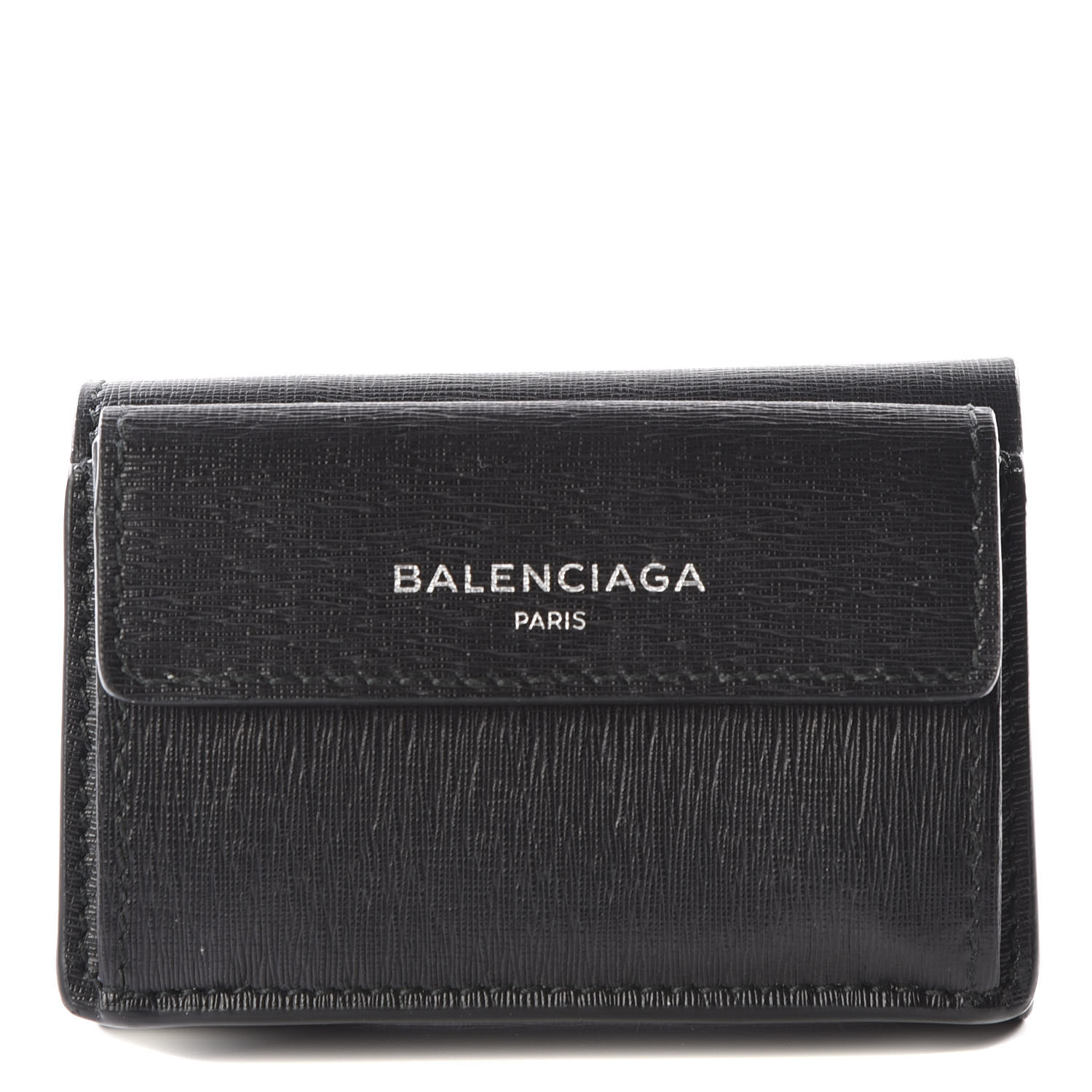 Balenciaga Striped Calfskin Logo Mini Wallet Black