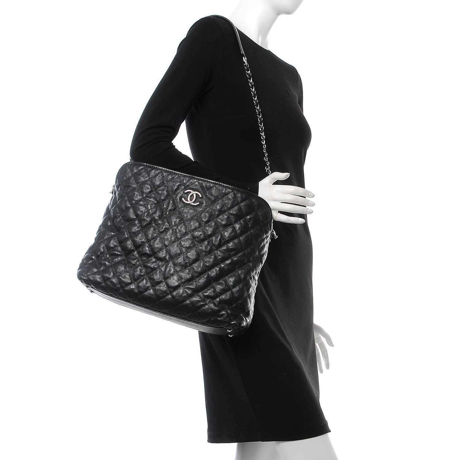 CHANEL Caviar Quilted French Riviera Hobo Black 300812