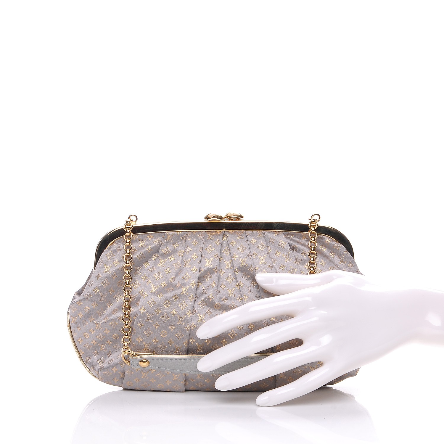 Louis Vuitton White Satin Monogram Aumoniere Clutch, 2006 (Very Good), White/Gold Womens Handbag