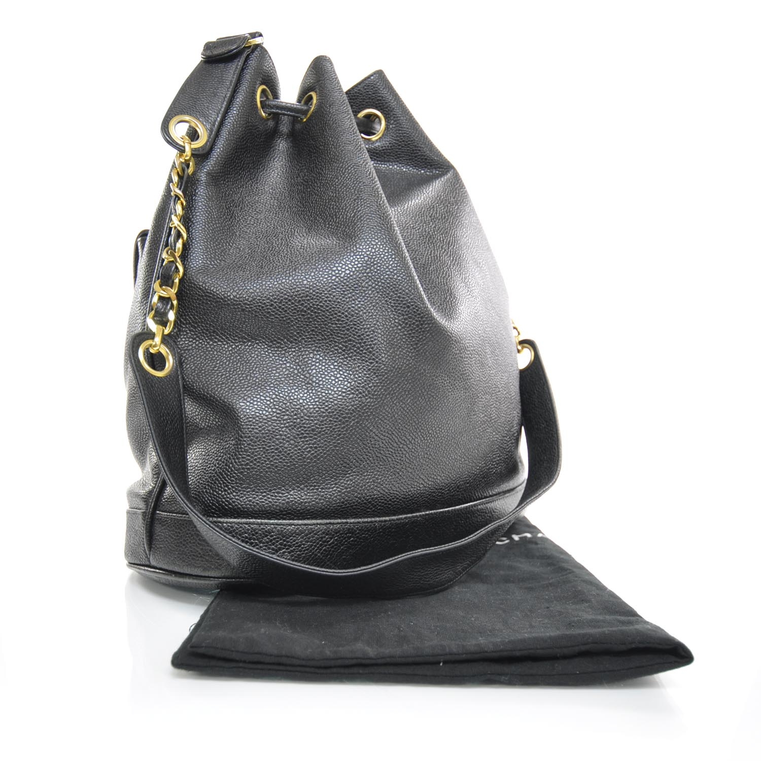 CHANEL Caviar Drawstring Shoulder Bag Black 26829