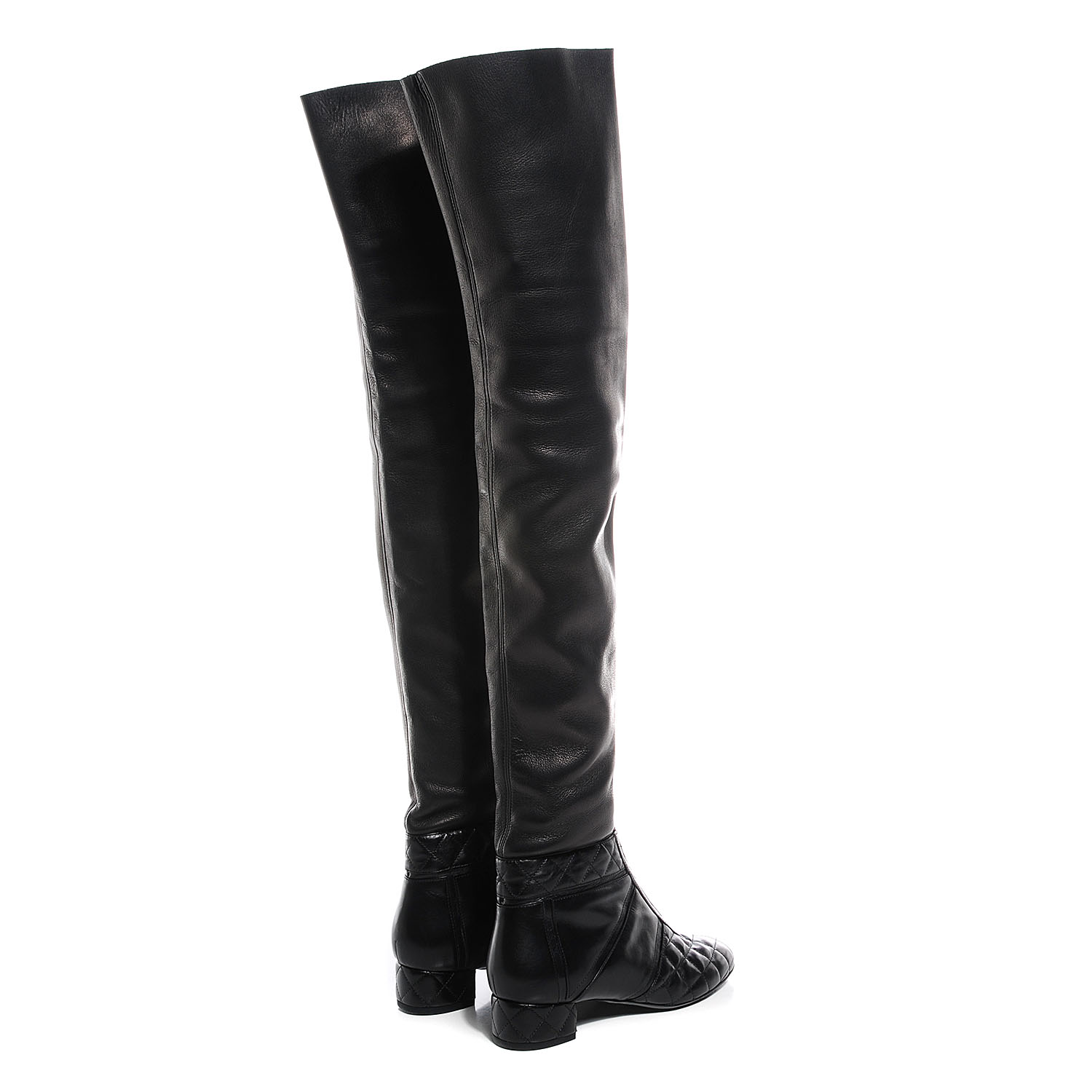 CHANEL Lambskin Quilted Over the Knee Boots 36.5 Black 90501