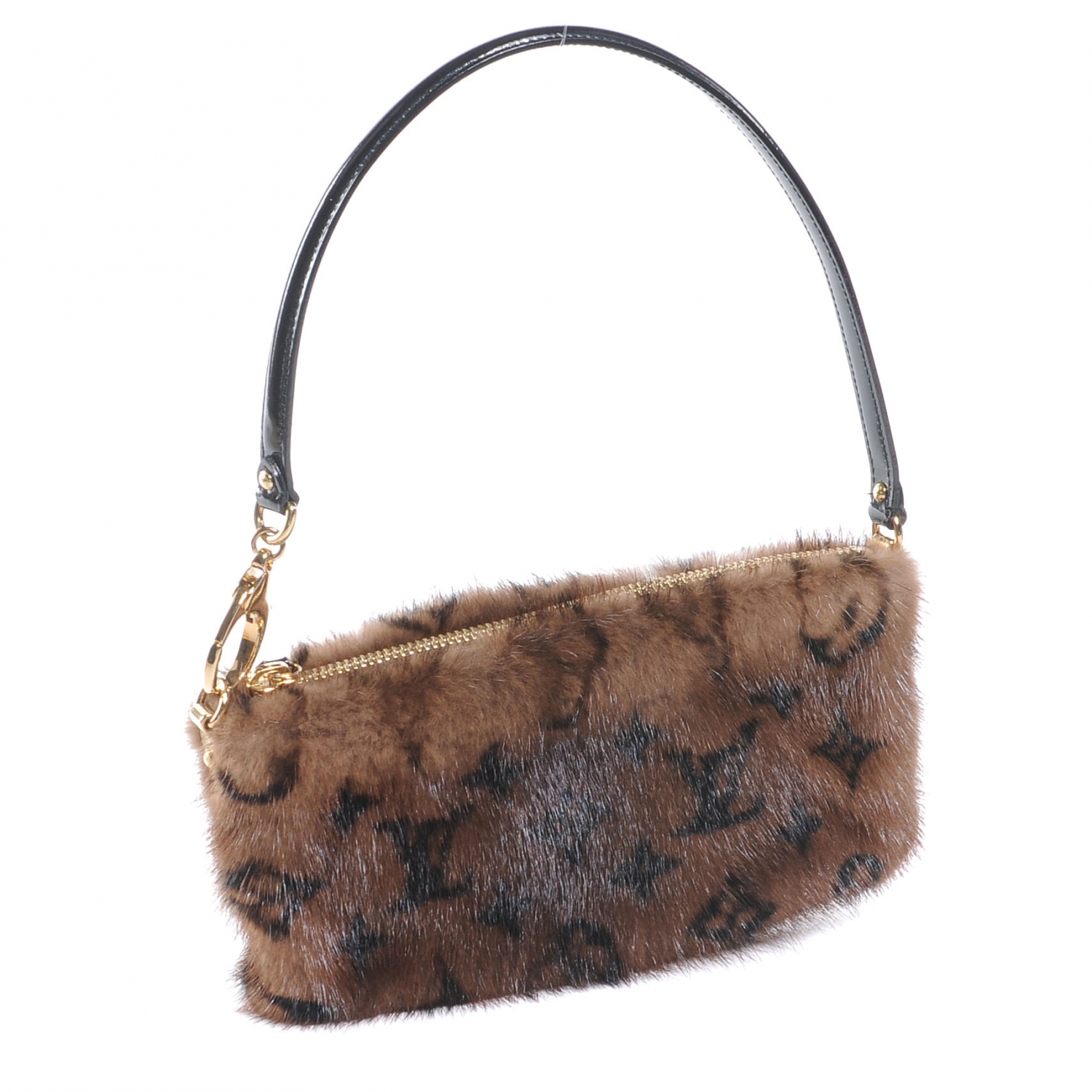 Louis Vuitton Gray Brown Black Mink Fur Monogram Milla MM Pouch Wristlet Bag  For Sale at 1stDibs
