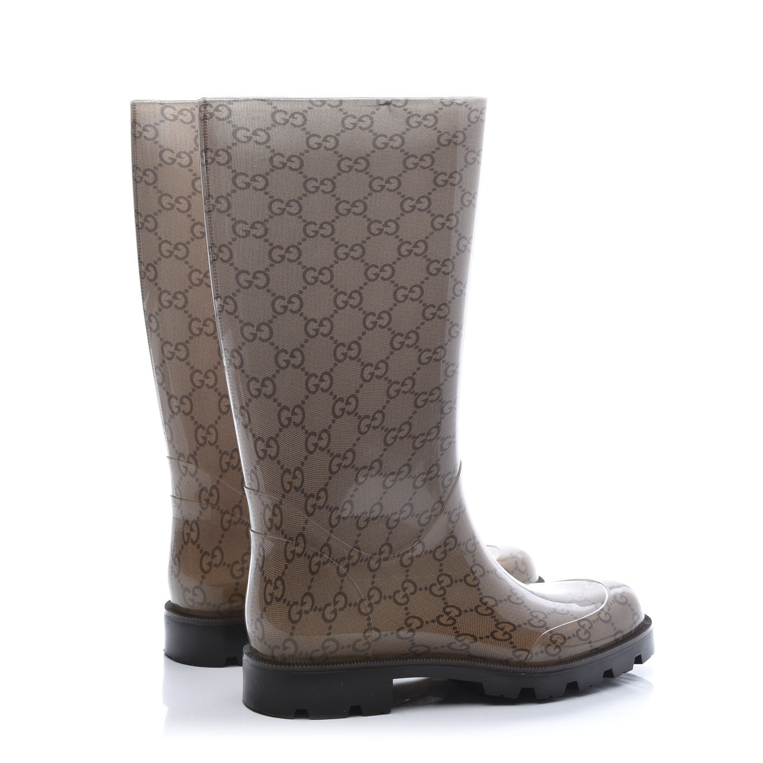 GUCCI Rubber Monogram Rain Boots 38 Brown 599755