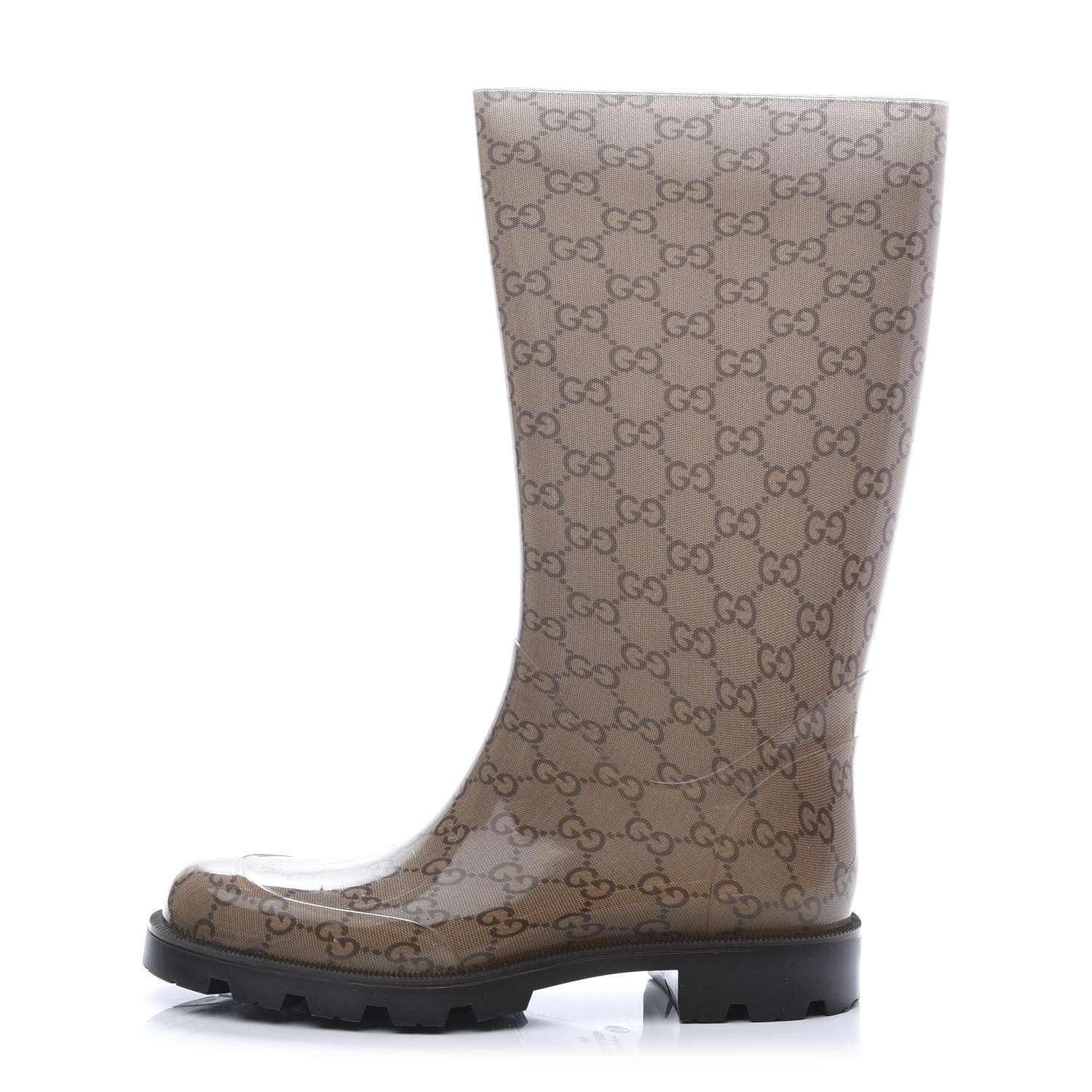 GUCCI Rubber Monogram Rain Boots 38 Brown 599755