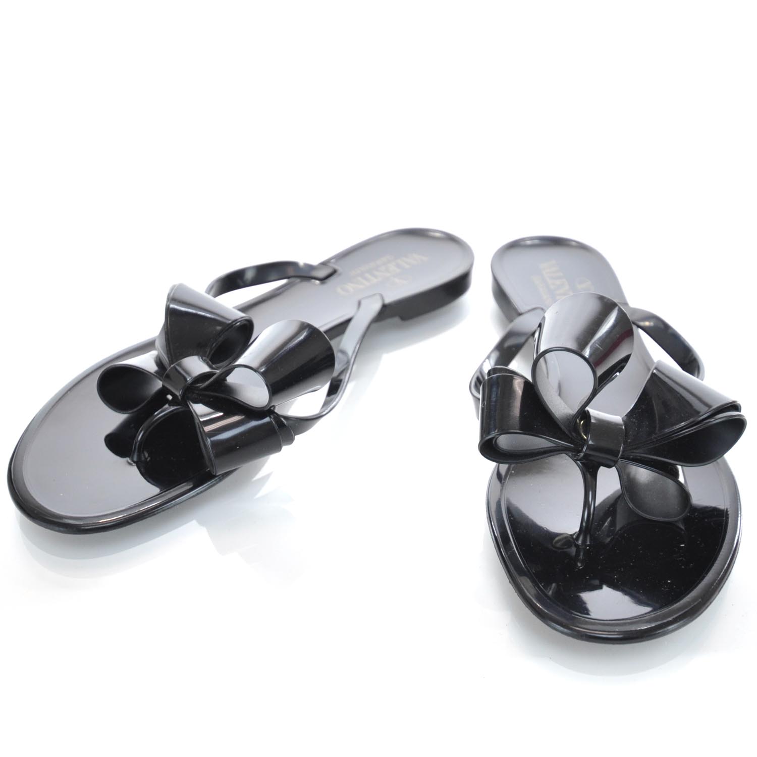 VALENTINO Jelly Couture Bow Flip Flops 38 Black 27622