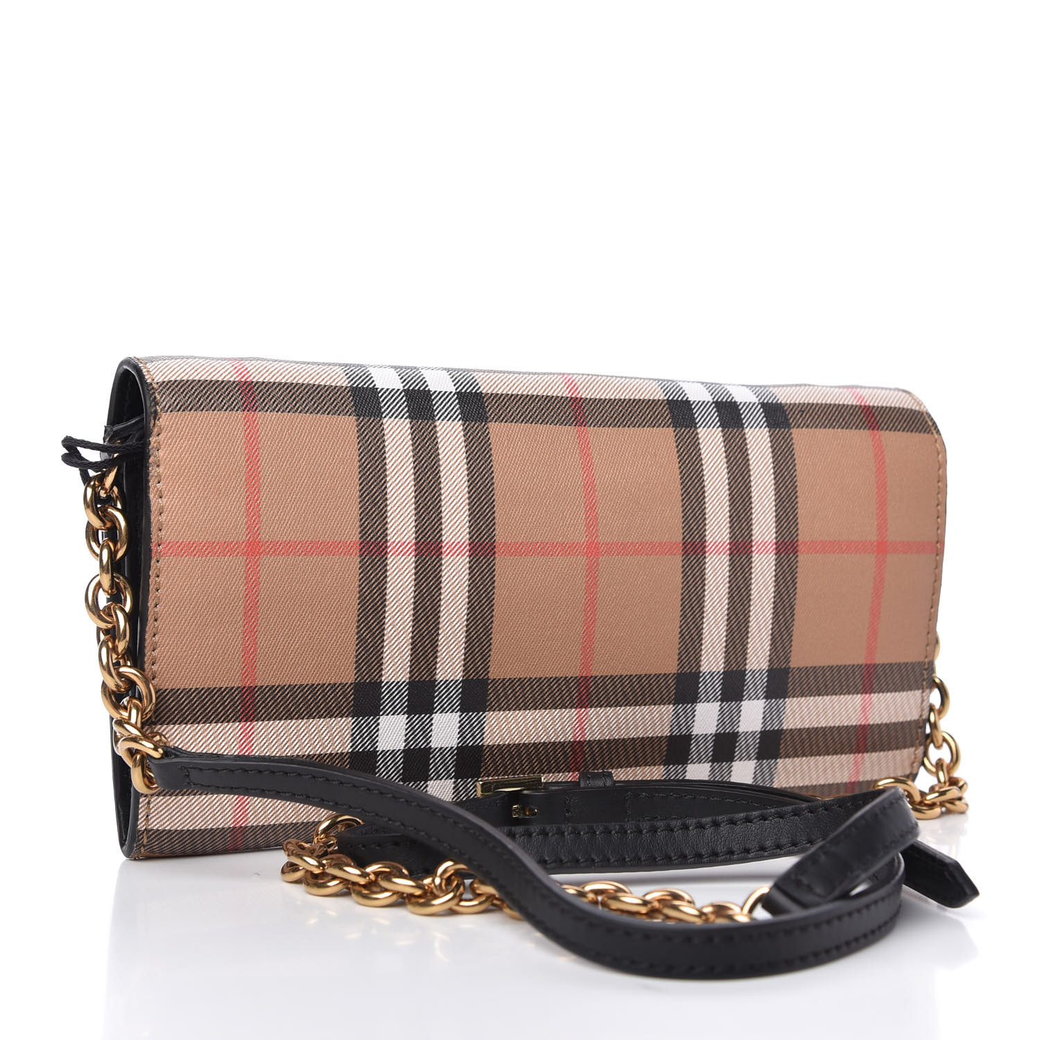 BURBERRY Vintage Check Henley Wallet On Chain Black 759498 FASHIONPHILE