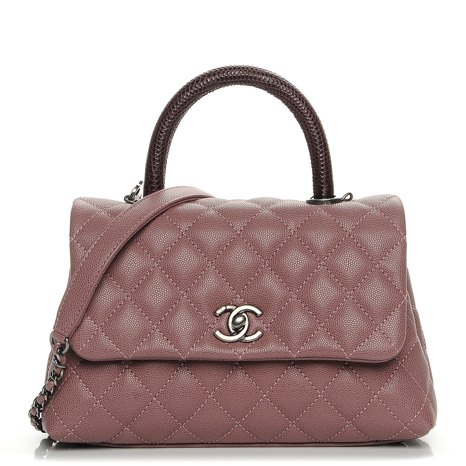 Chanel Caviar Lizard Quilted Mini Coco Handle Flap Pink Fashionphile