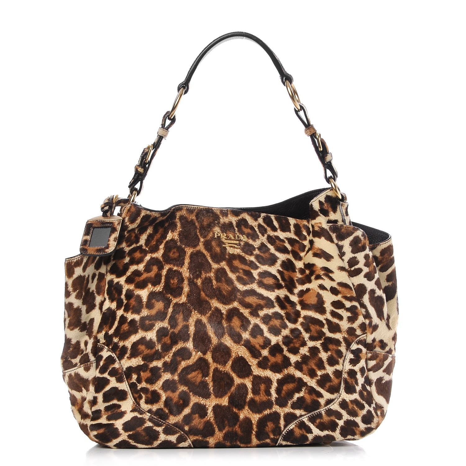 PRADA Leopard Print Pony Hair Cavallino Shoulder Bag Avorio 283126