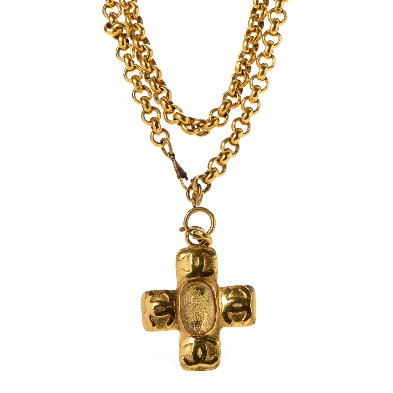 Chanel Chain Cc Cross Necklace Gold Fashionphile