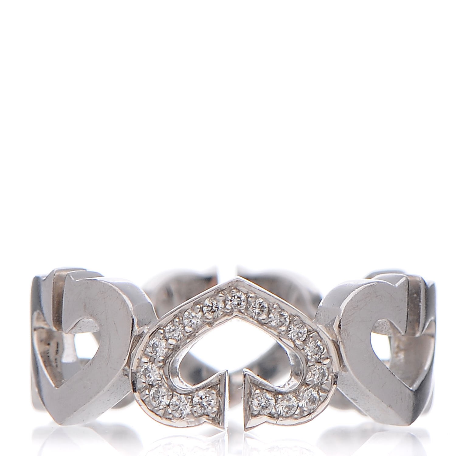 CARTIER 18K White Gold Diamond Hearts Symbols Ring 49 4.75 285490