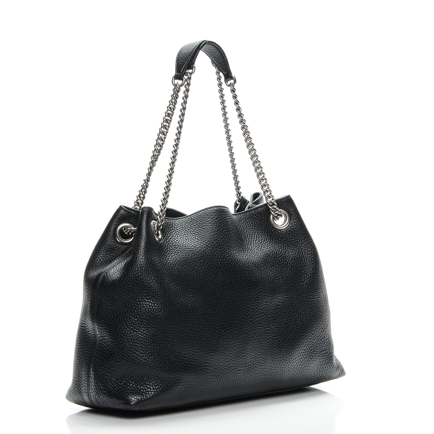 GUCCI Pebbled Calfskin Medium Soho Studded Shoulder Bag Black 199591